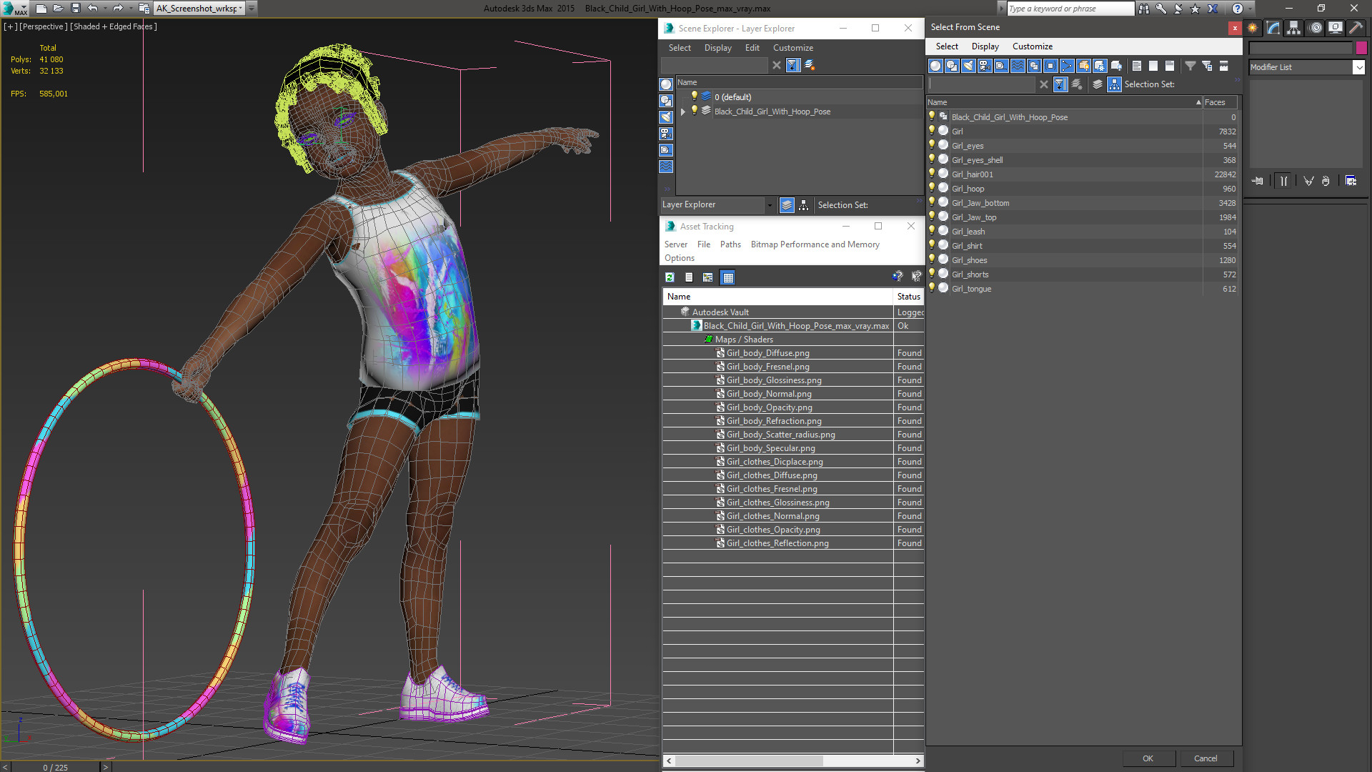 3D Black Child Girl With Hoop Pose