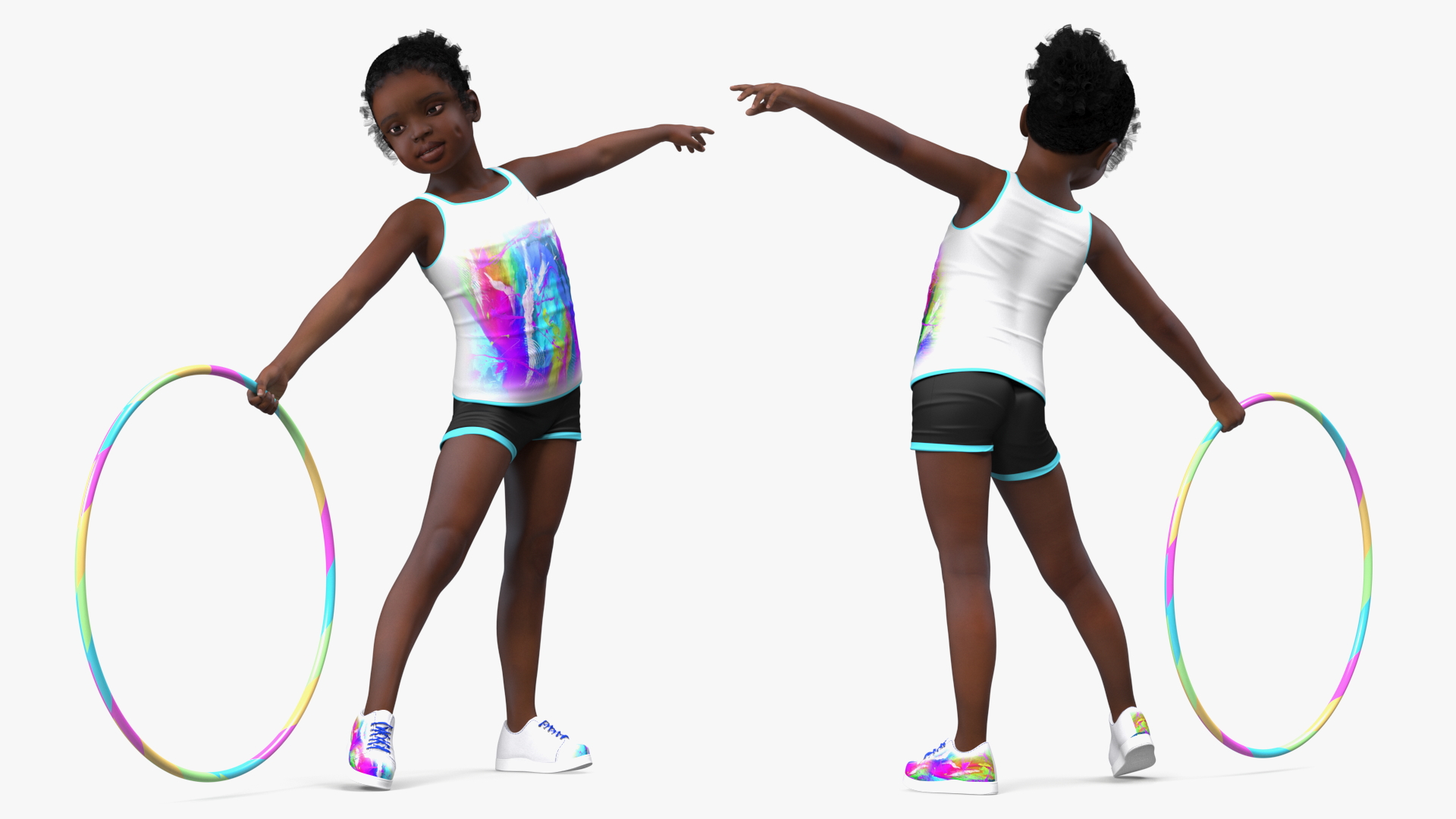 3D Black Child Girl With Hoop Pose