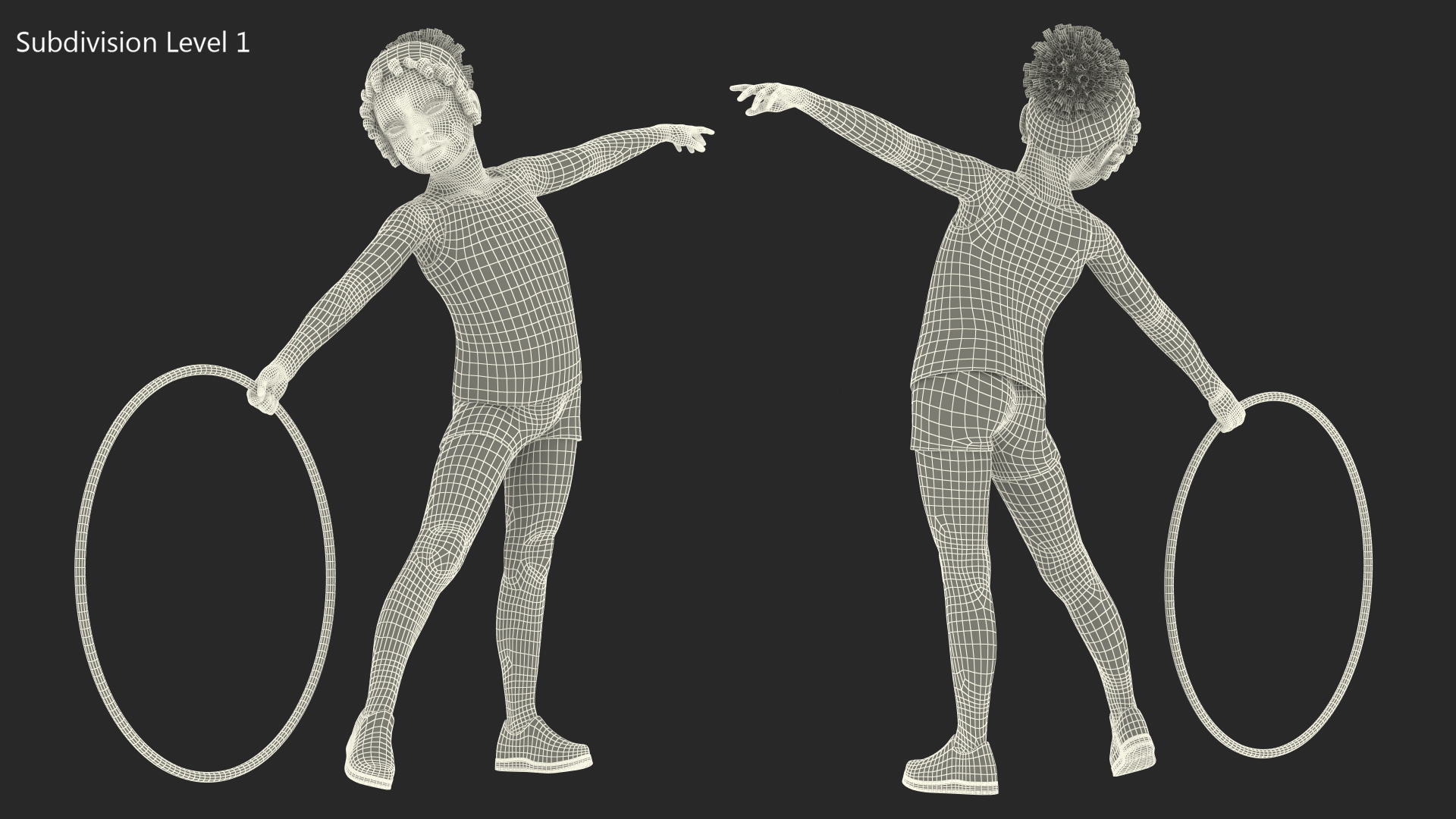 3D Black Child Girl With Hoop Pose
