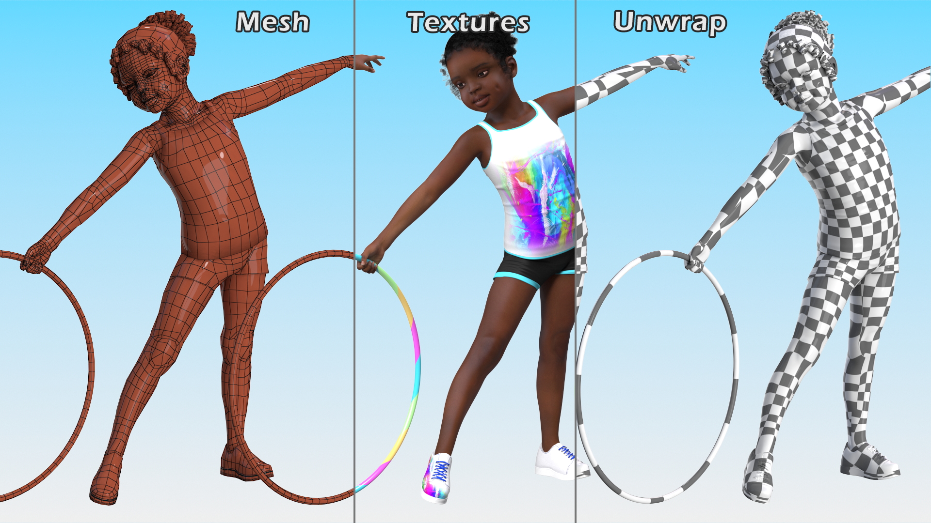 3D Black Child Girl With Hoop Pose