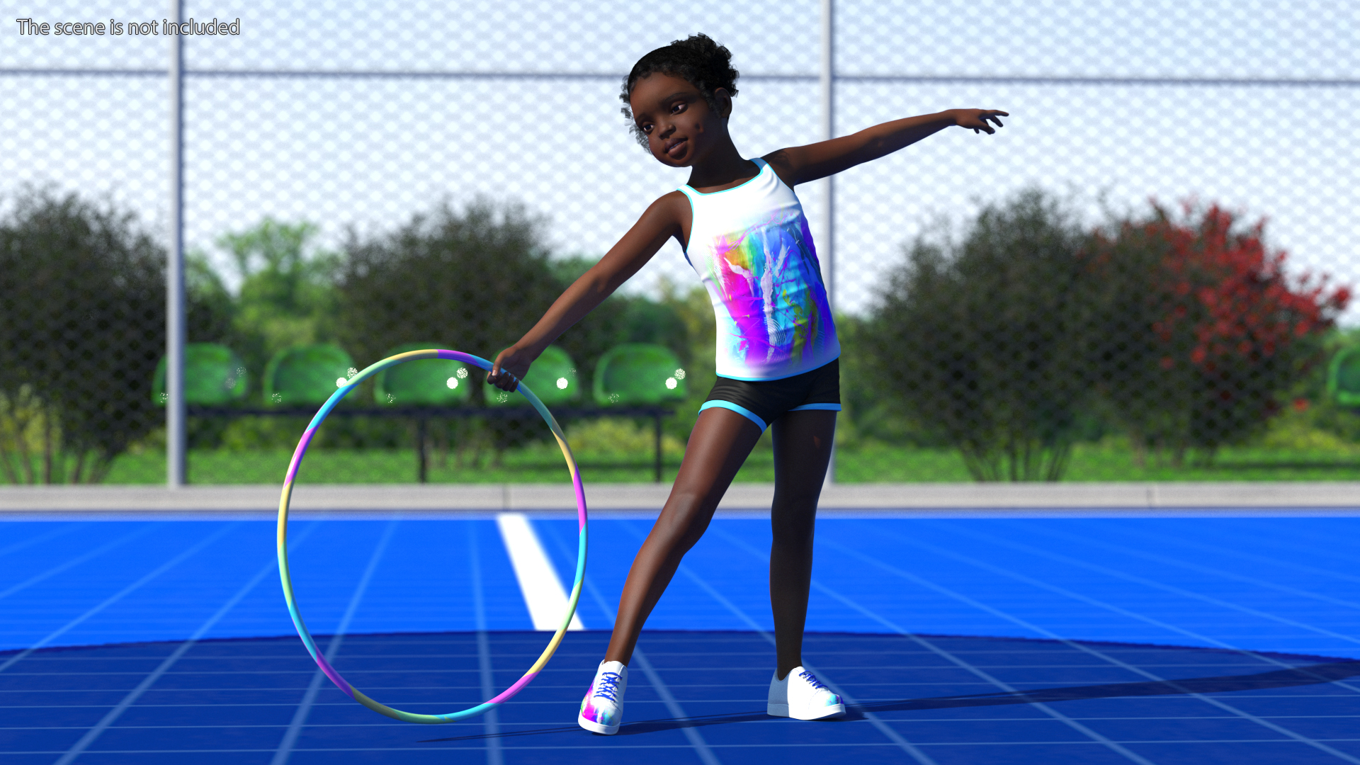 3D Black Child Girl With Hoop Pose
