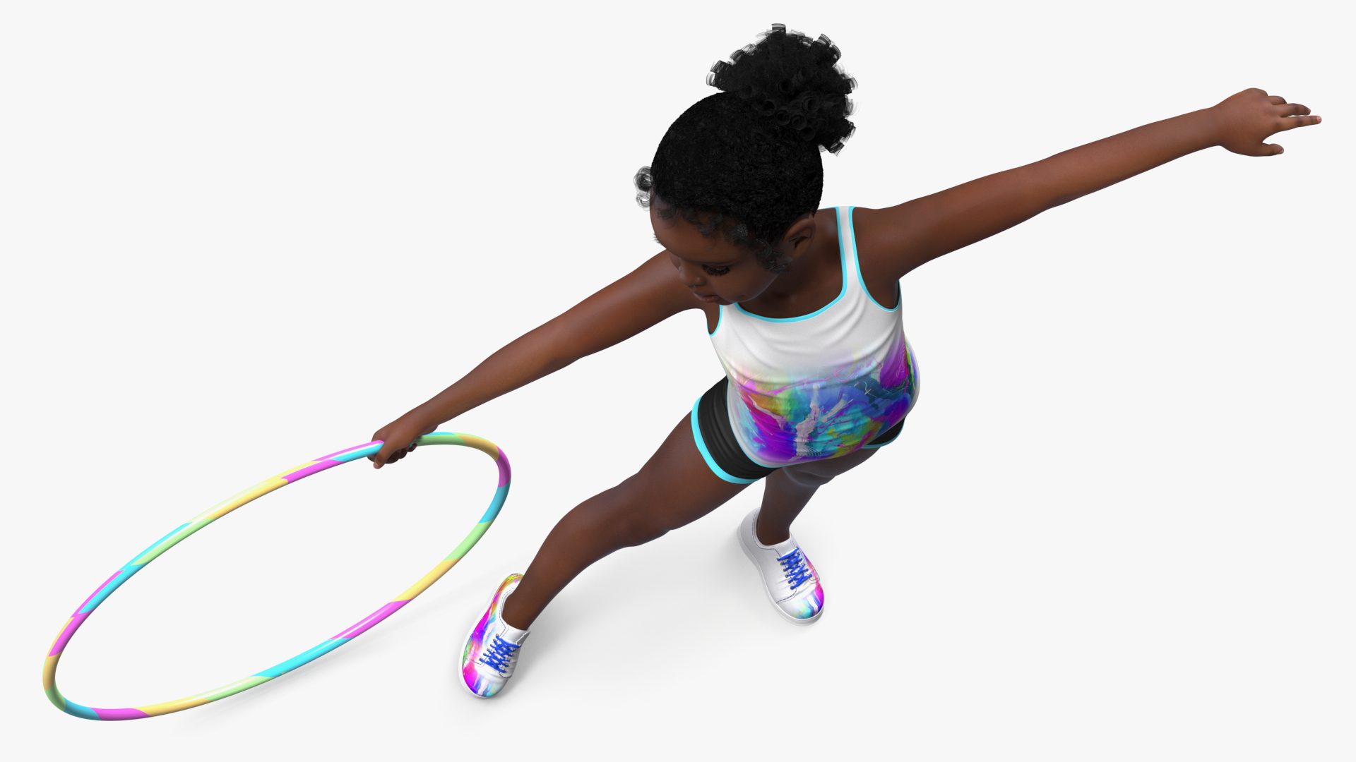 3D Black Child Girl With Hoop Pose