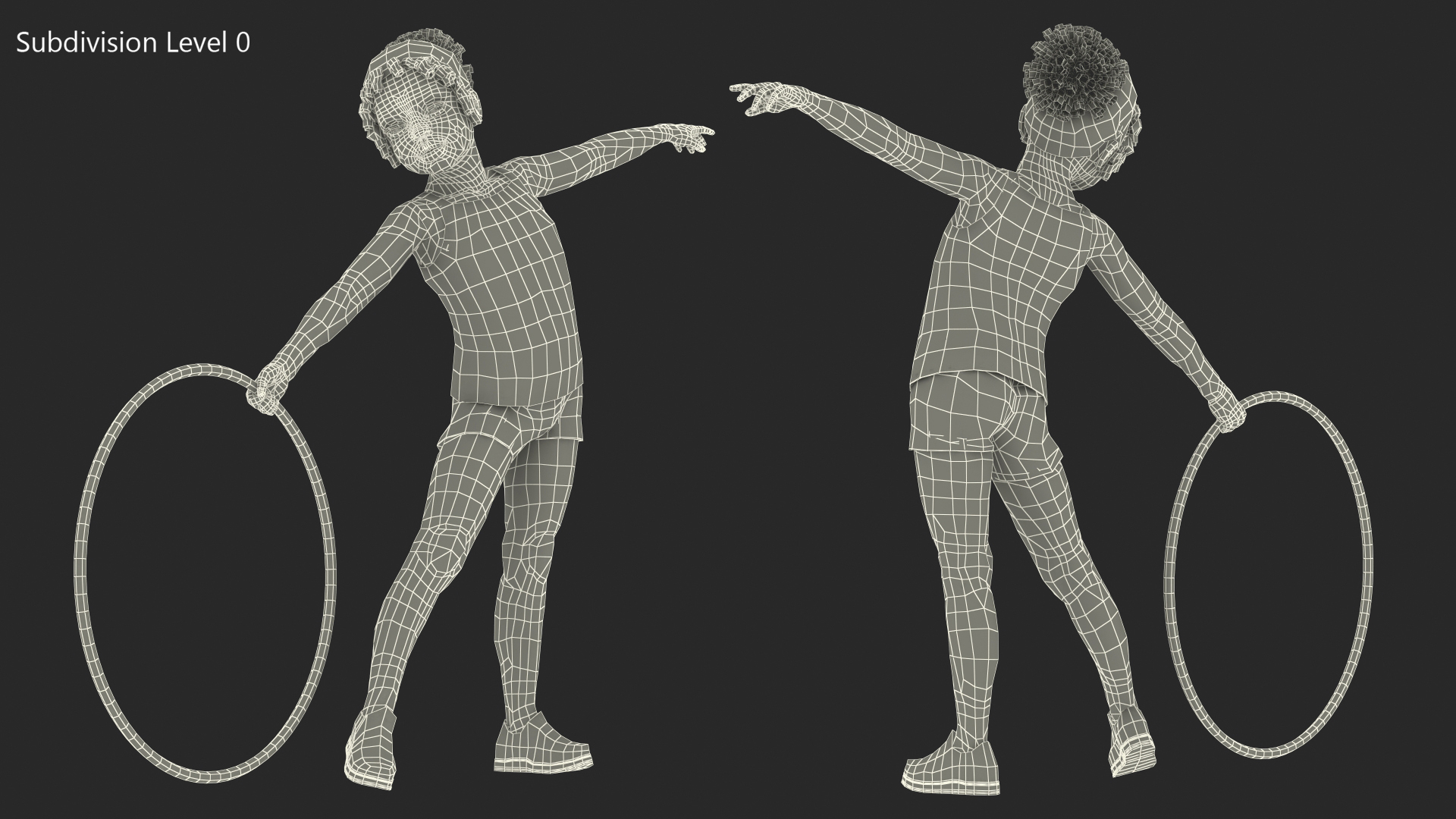 3D Black Child Girl With Hoop Pose