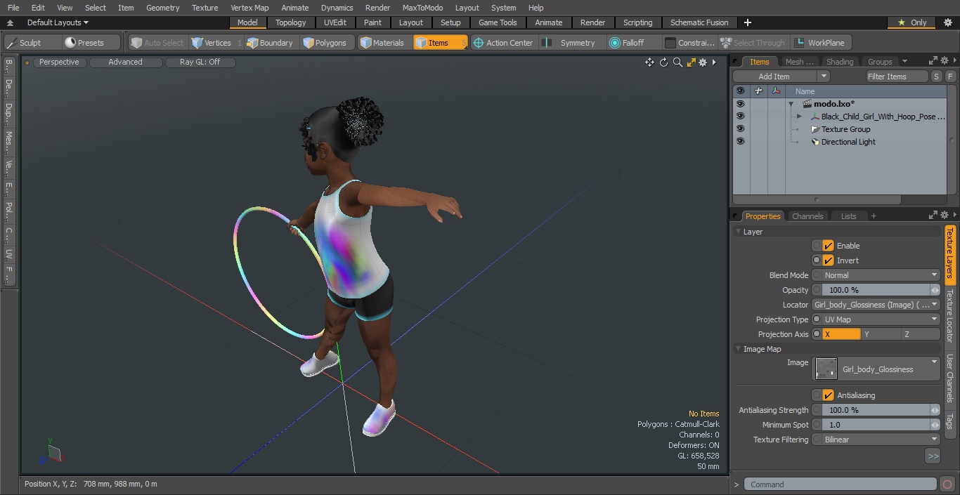 3D Black Child Girl With Hoop Pose