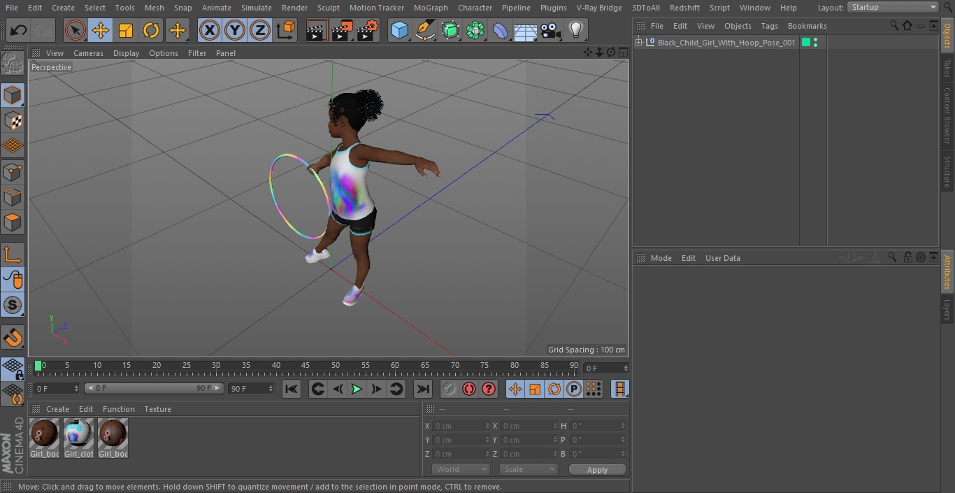 3D Black Child Girl With Hoop Pose