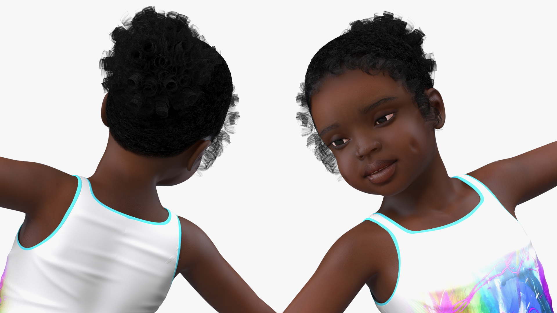 3D Black Child Girl With Hoop Pose