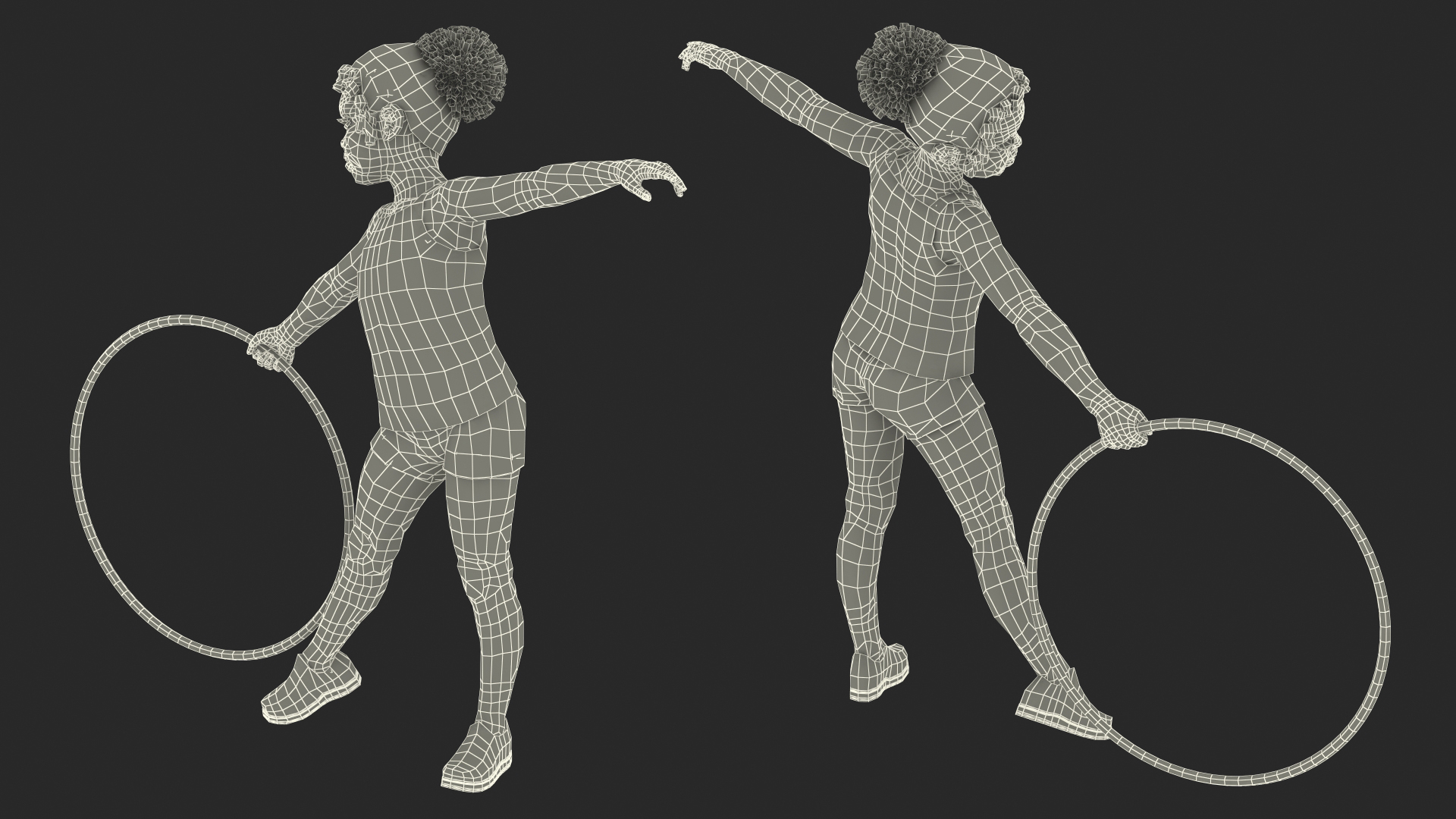 3D Black Child Girl With Hoop Pose