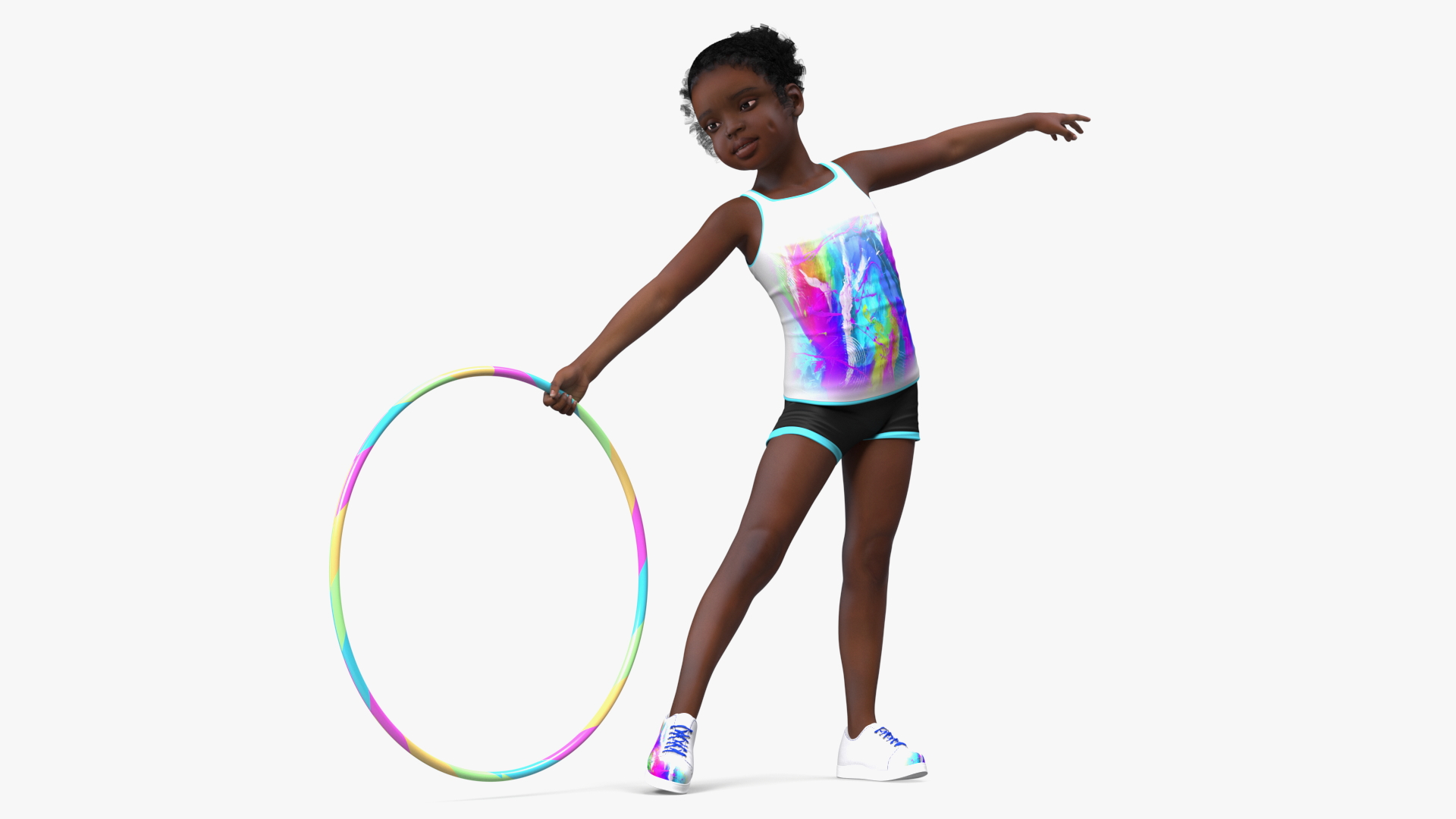 3D Black Child Girl With Hoop Pose
