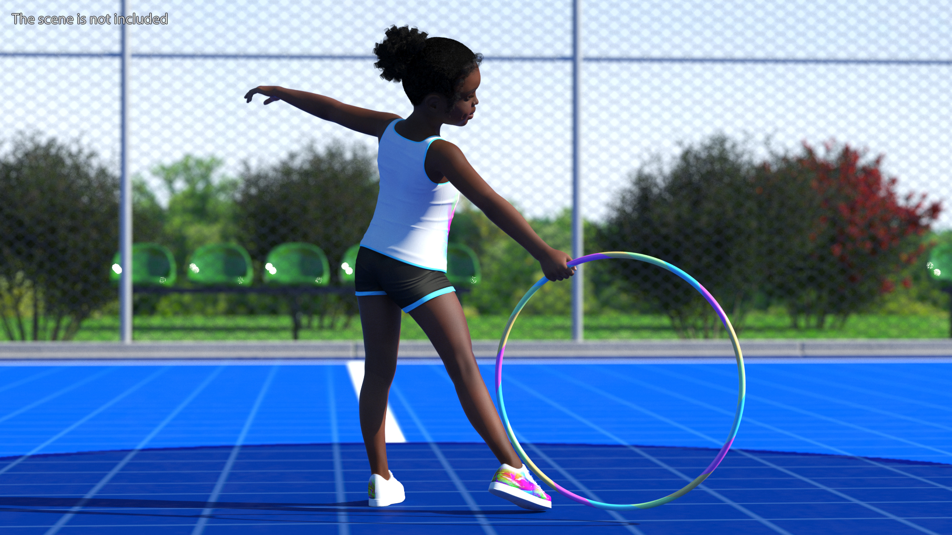 3D Black Child Girl With Hoop Pose