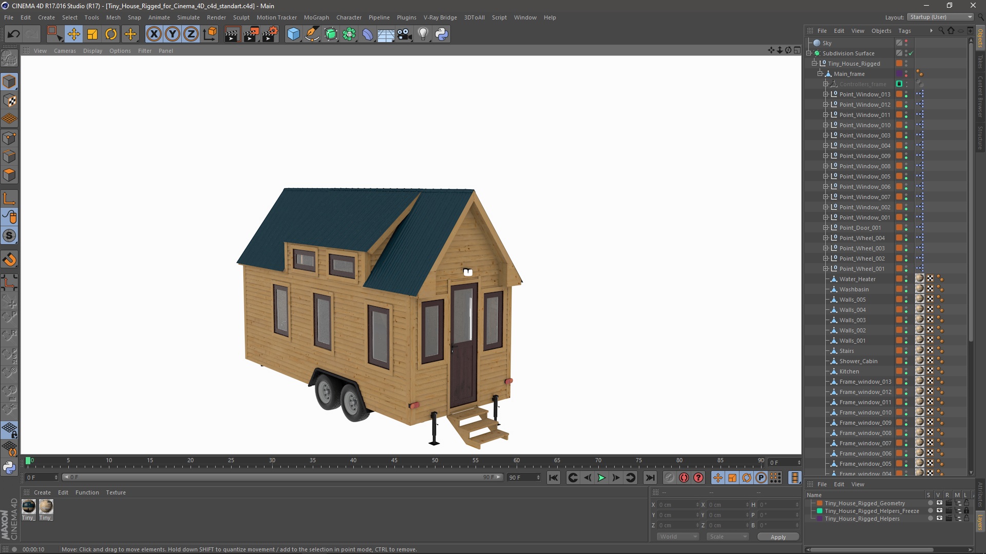 3D Tiny House Rigged for Cinema 4D