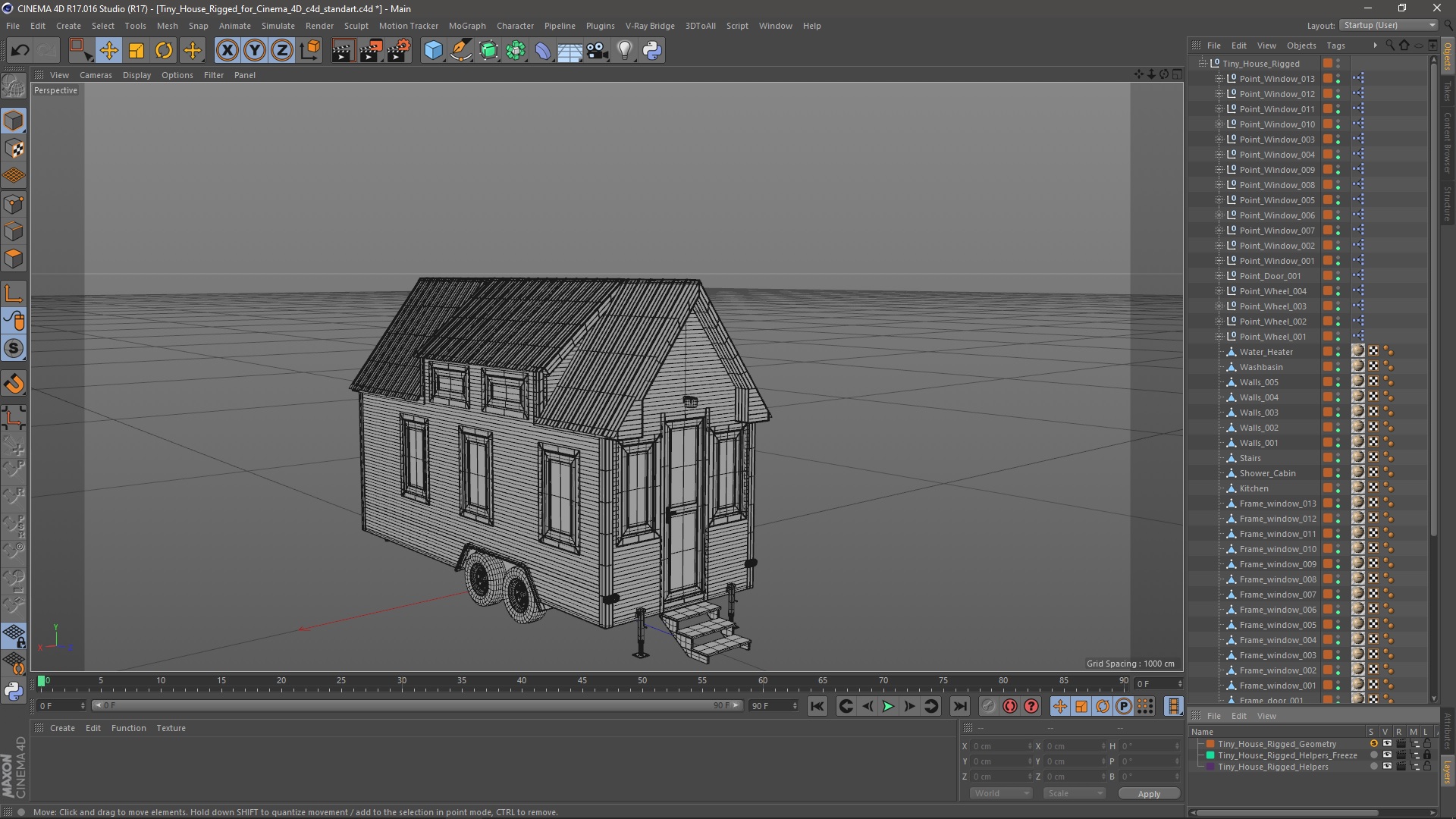 3D Tiny House Rigged for Cinema 4D