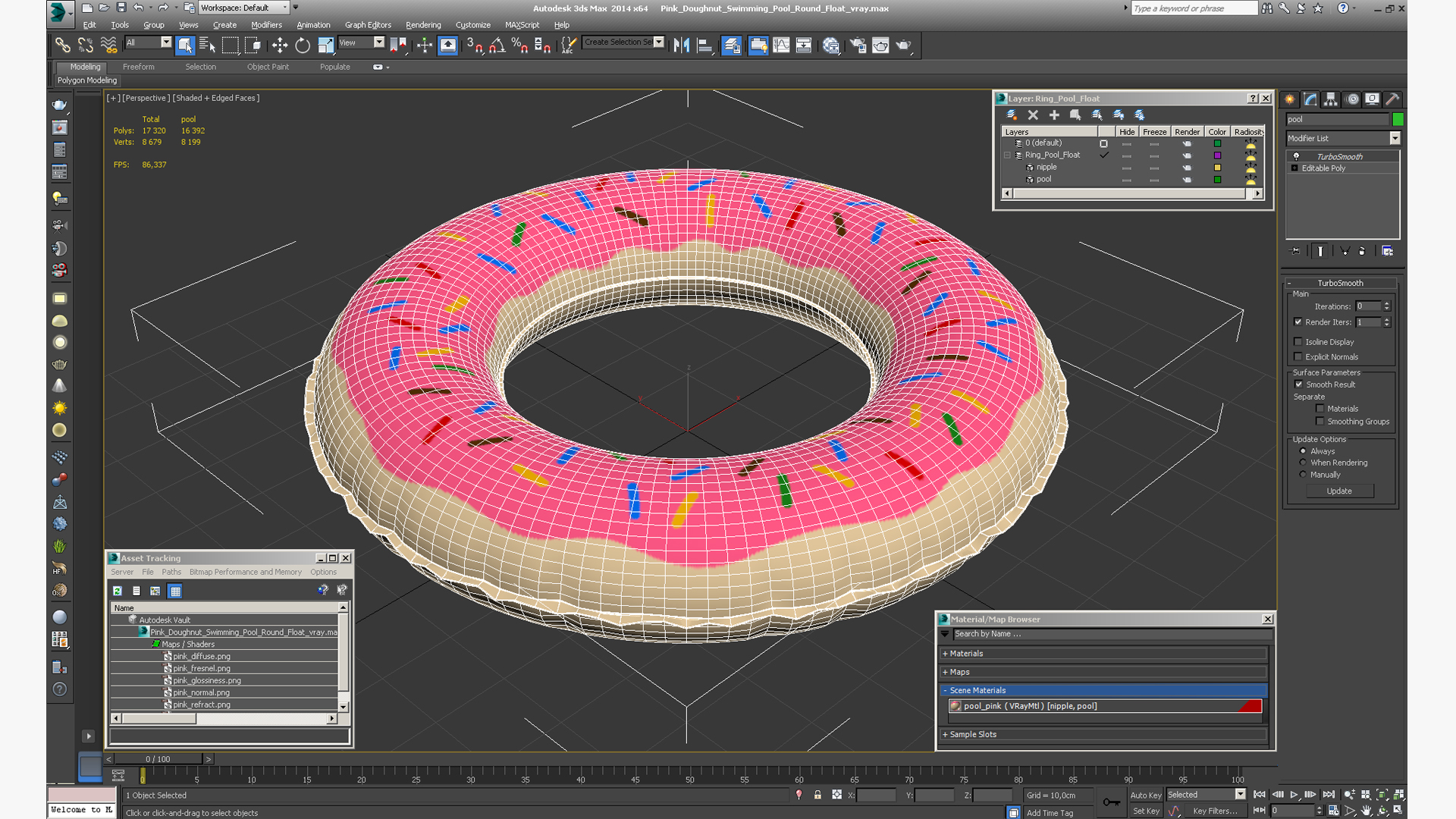 Pink Doughnut Swimming Pool Round Float 3D model