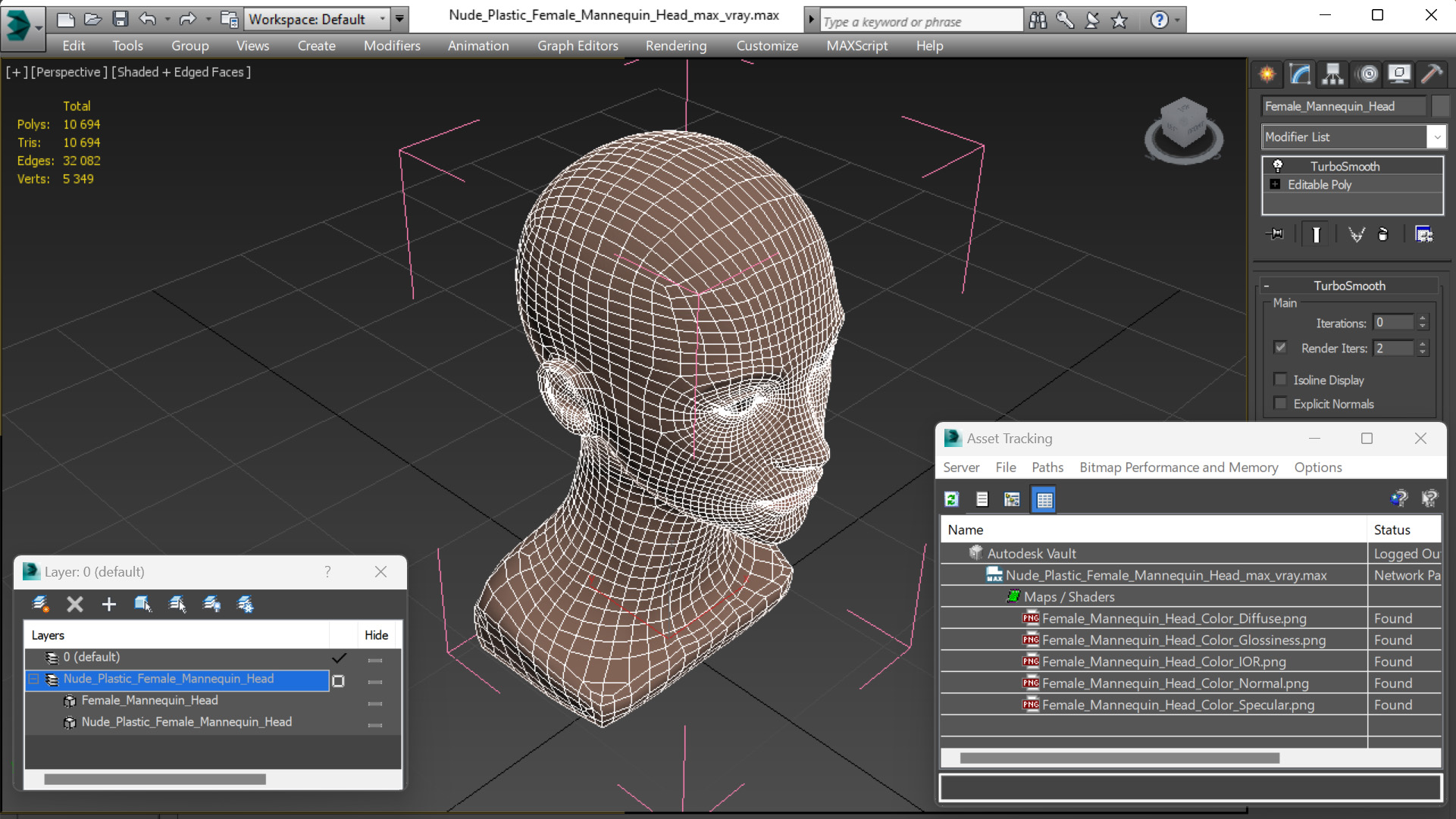 Nude Plastic Female Mannequin Head 3D model