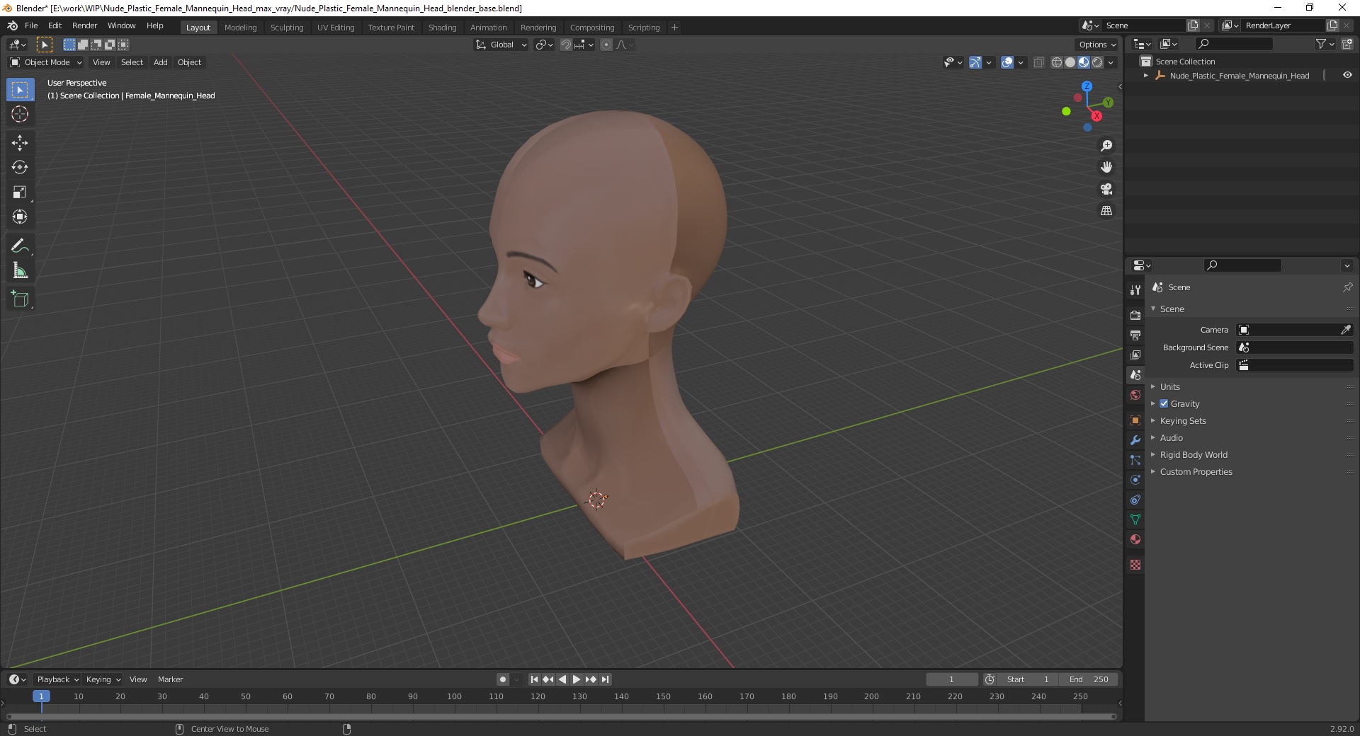 Nude Plastic Female Mannequin Head 3D model