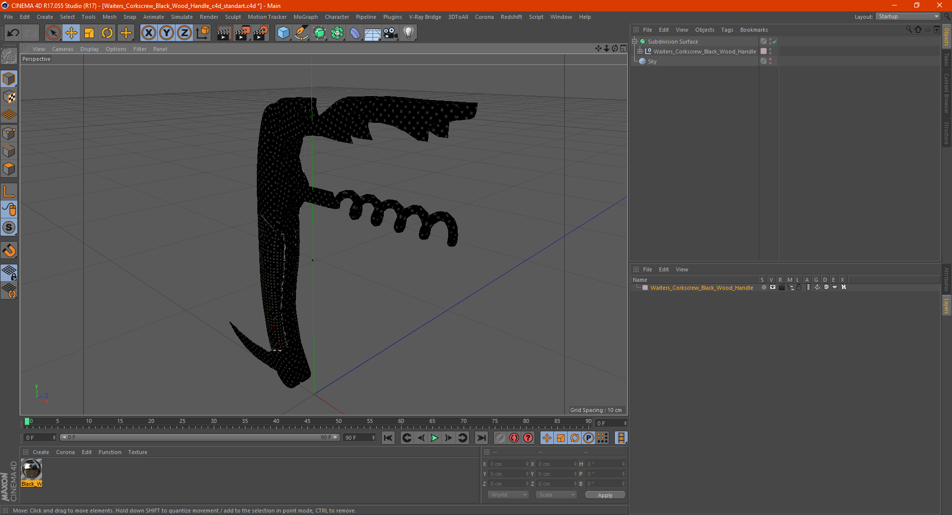 3D model Waiters Corkscrew Black Wood Handle