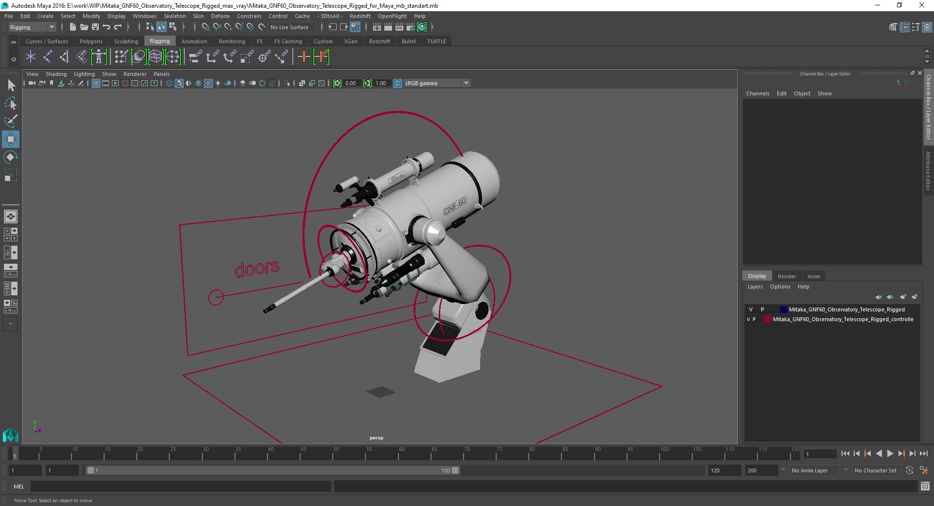 3D model Mitaka GNF60 Observatory Telescope Rigged for Maya