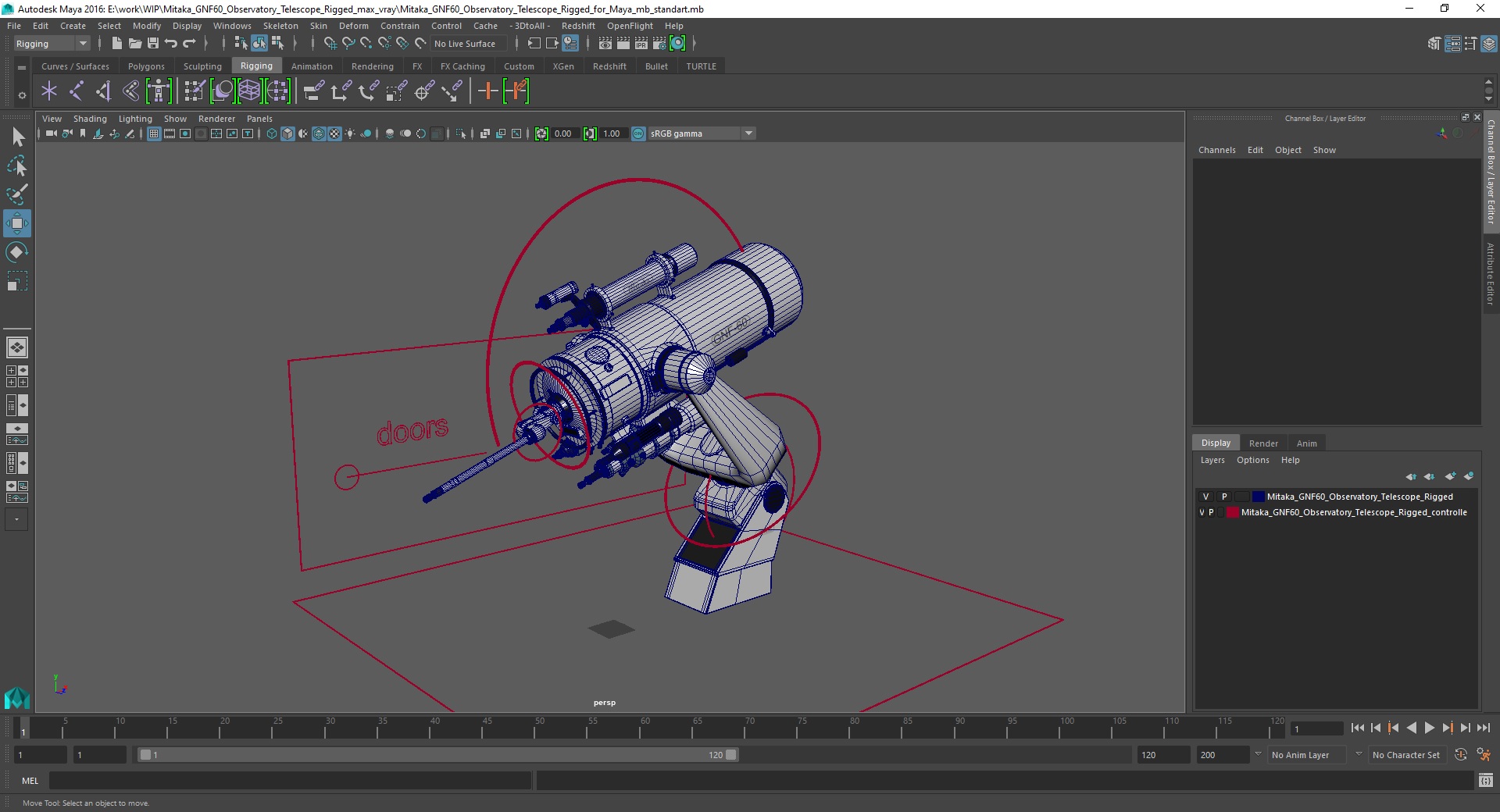 3D model Mitaka GNF60 Observatory Telescope Rigged for Maya