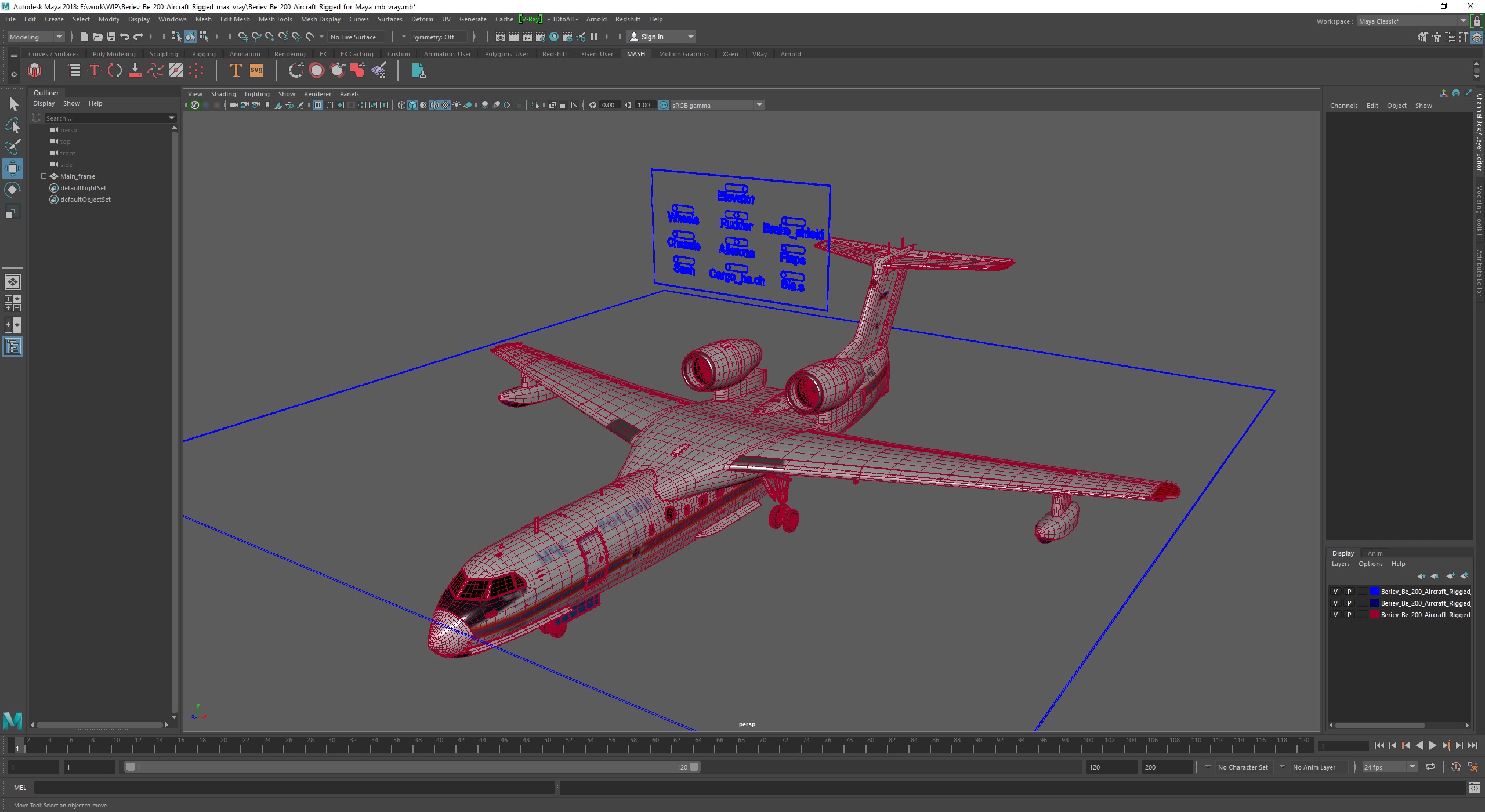 3D Beriev Be 200 Aircraft Rigged for Maya model