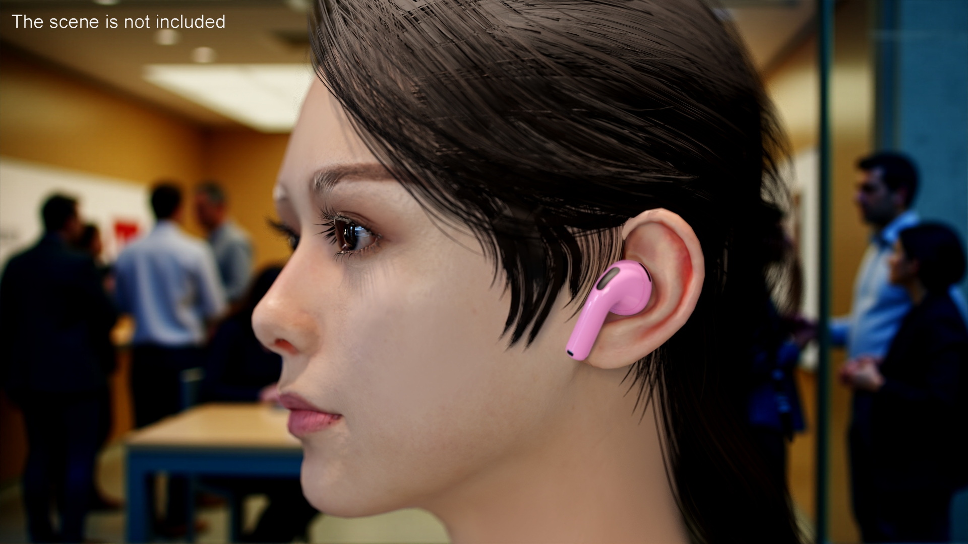 3D Female Head with Pink Wireless Earbuds model