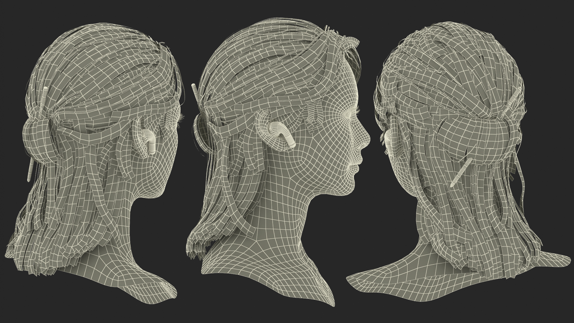 3D Female Head with Pink Wireless Earbuds model