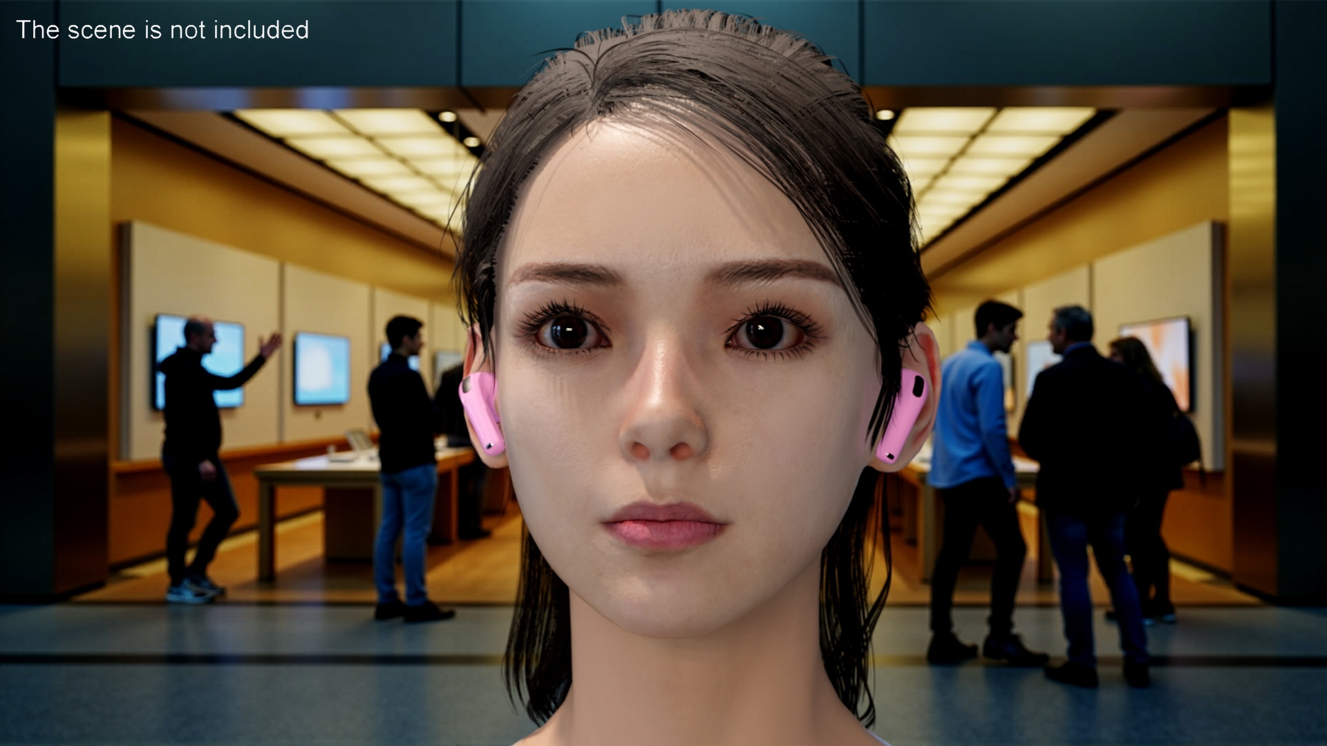 3D Female Head with Pink Wireless Earbuds model