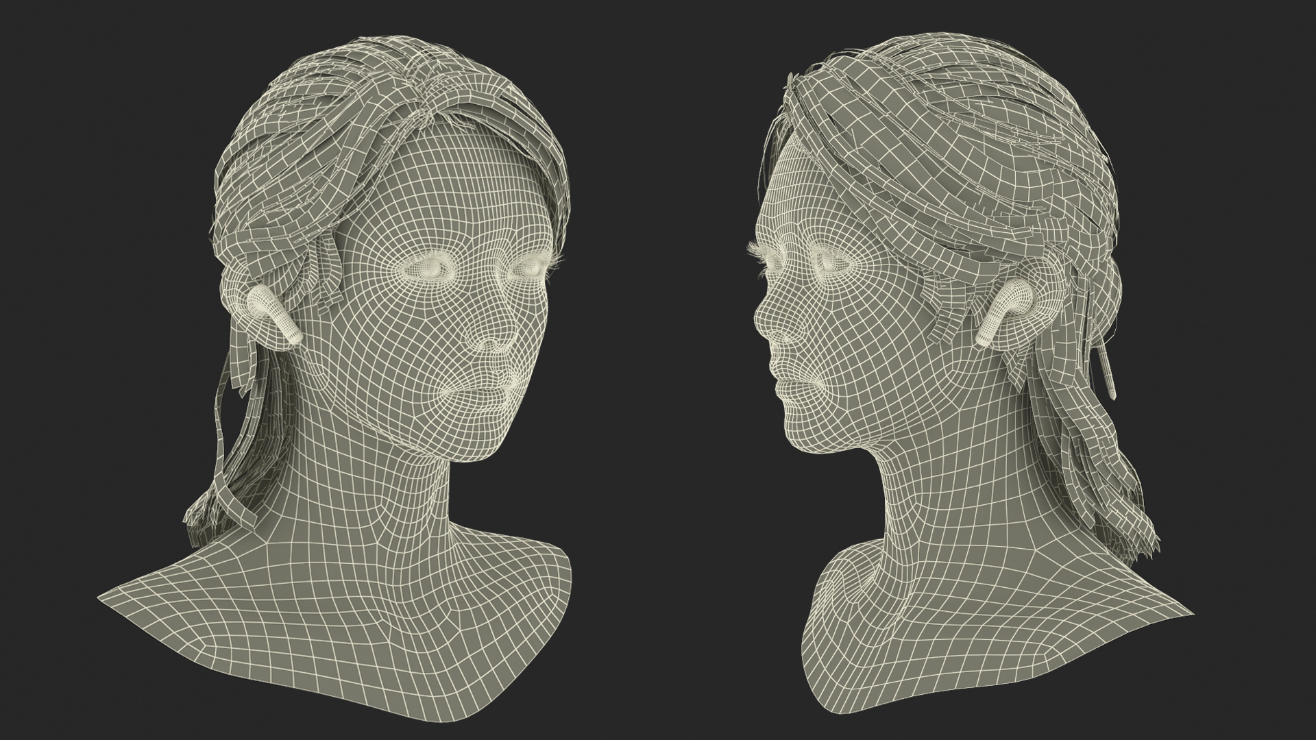 3D Female Head with Pink Wireless Earbuds model