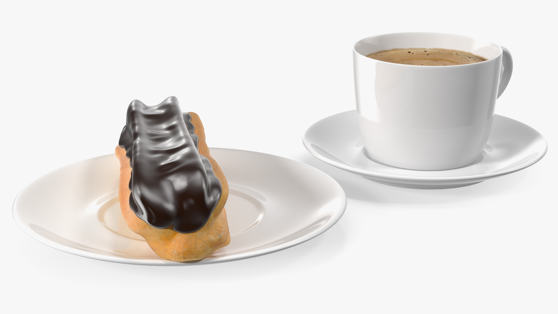 3D Eclair in Chocolate Glaze with Coffee Cup