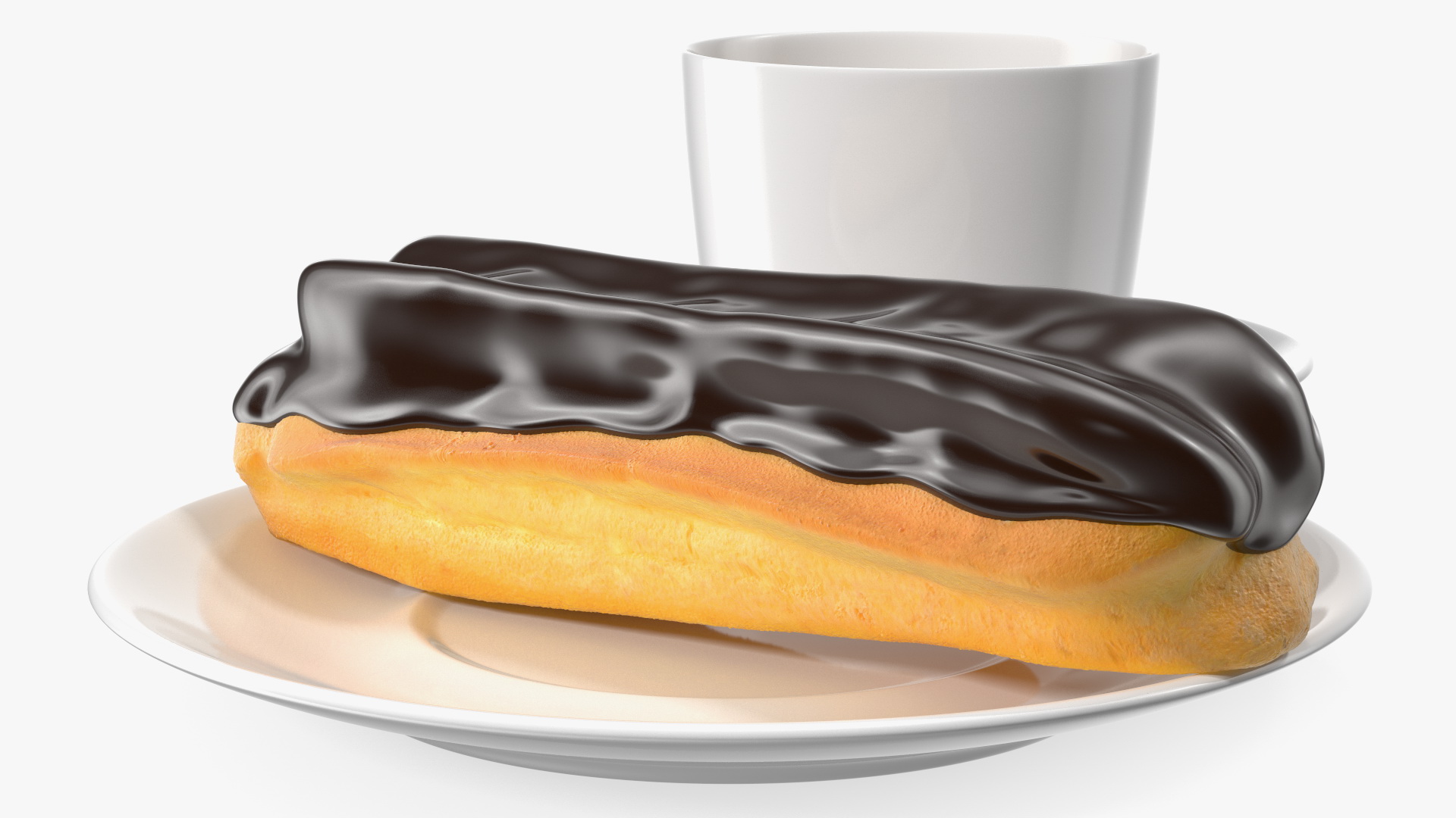 3D Eclair in Chocolate Glaze with Coffee Cup