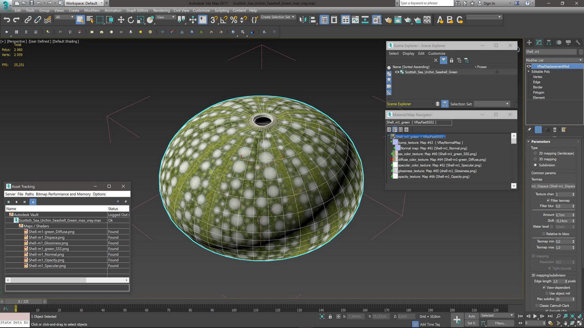 Scottish Sea Urchin Seashell Green 3D model