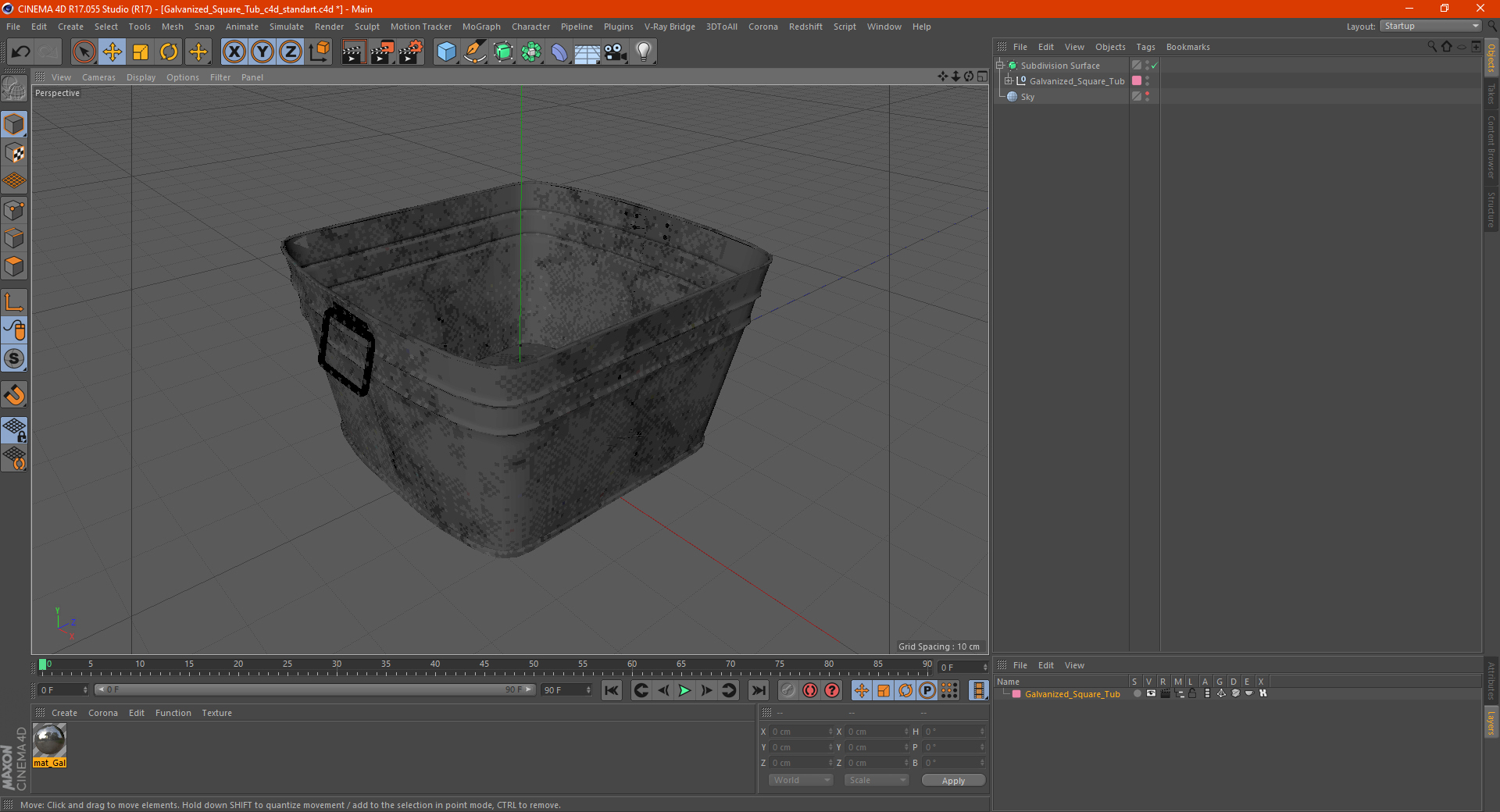 3D Galvanized Square Tub
