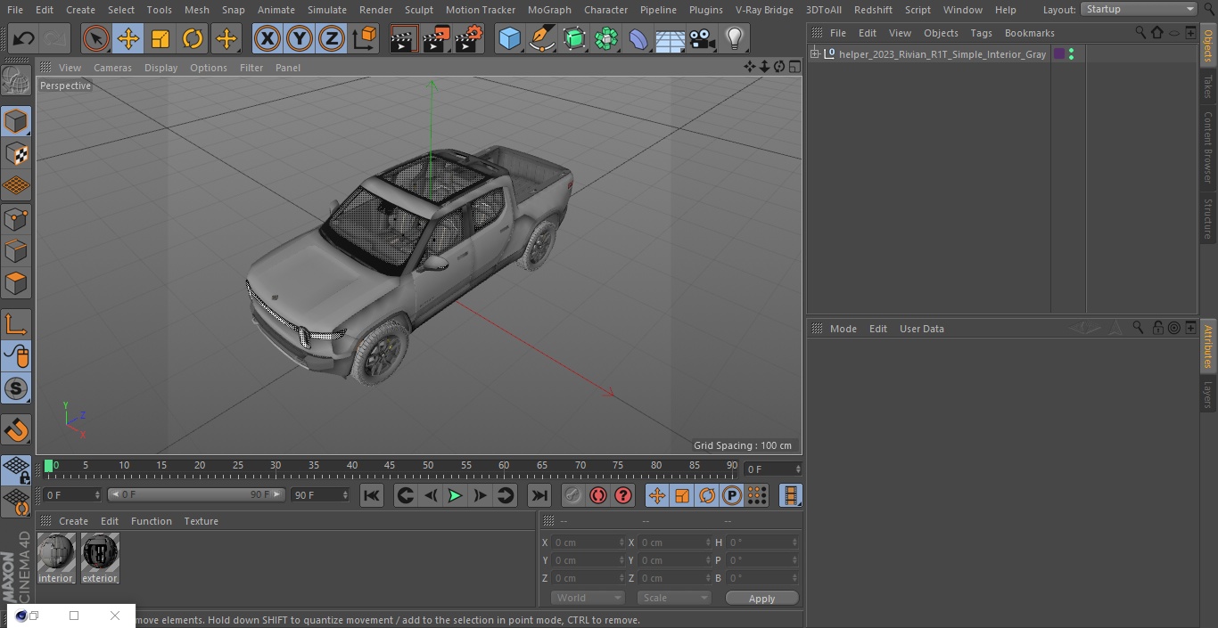 3D 2023 Rivian R1T Simple Interior Gray