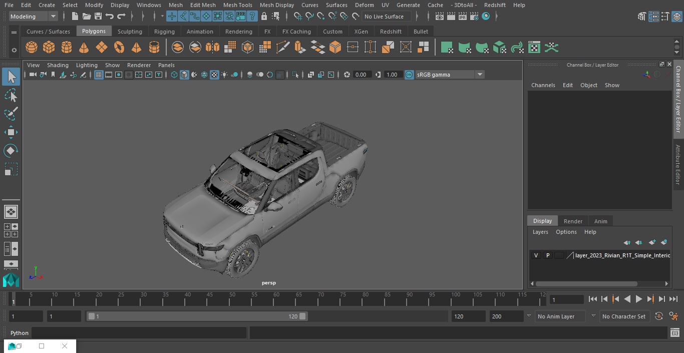 3D 2023 Rivian R1T Simple Interior Gray