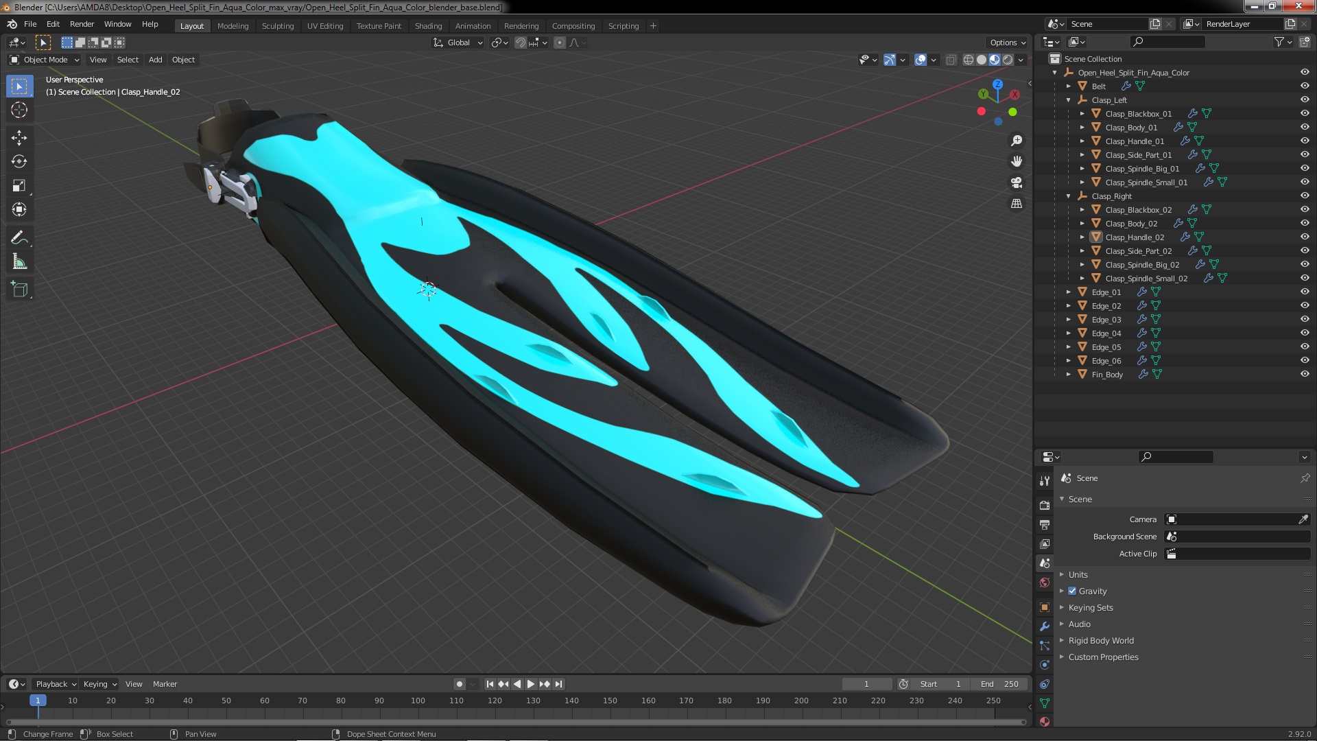 3D model Open Heel Split Fin Aqua Color