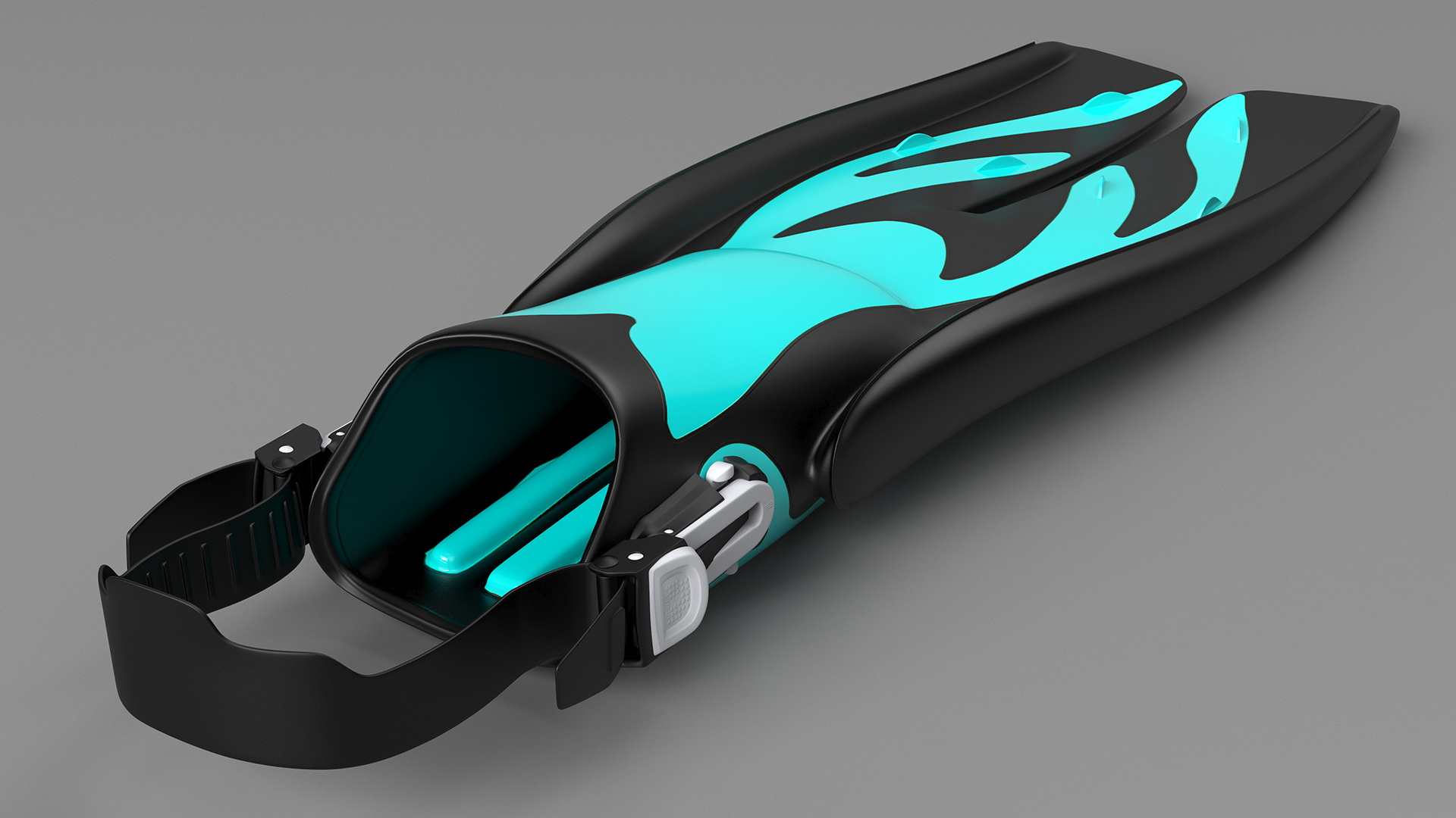 3D model Open Heel Split Fin Aqua Color