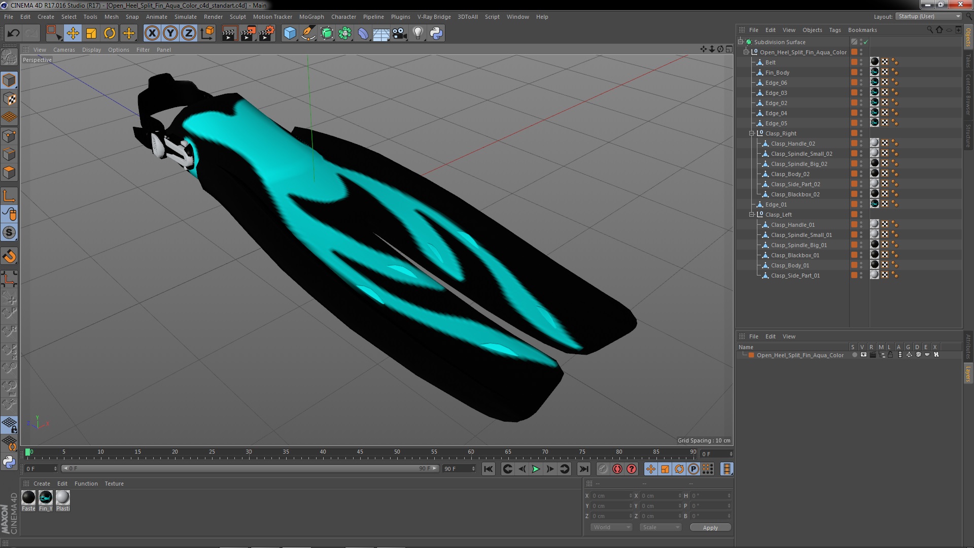 3D model Open Heel Split Fin Aqua Color