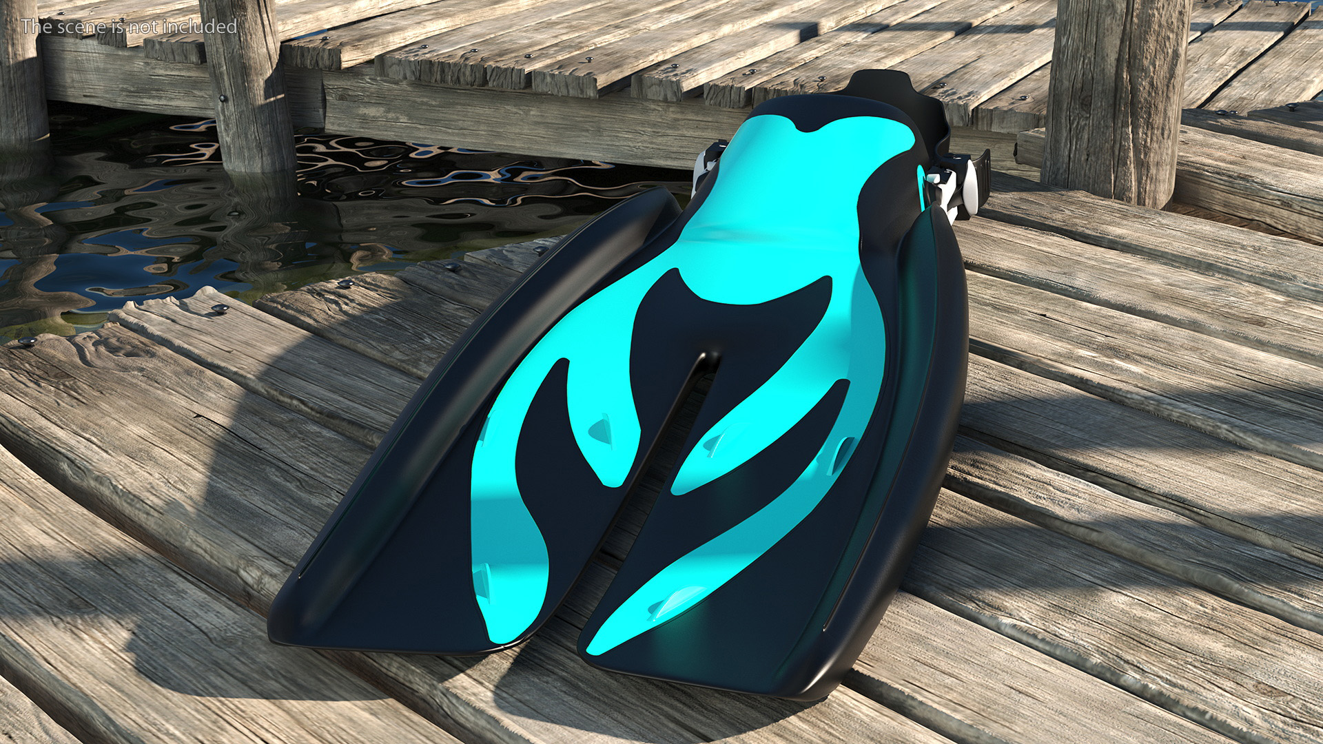 3D model Open Heel Split Fin Aqua Color