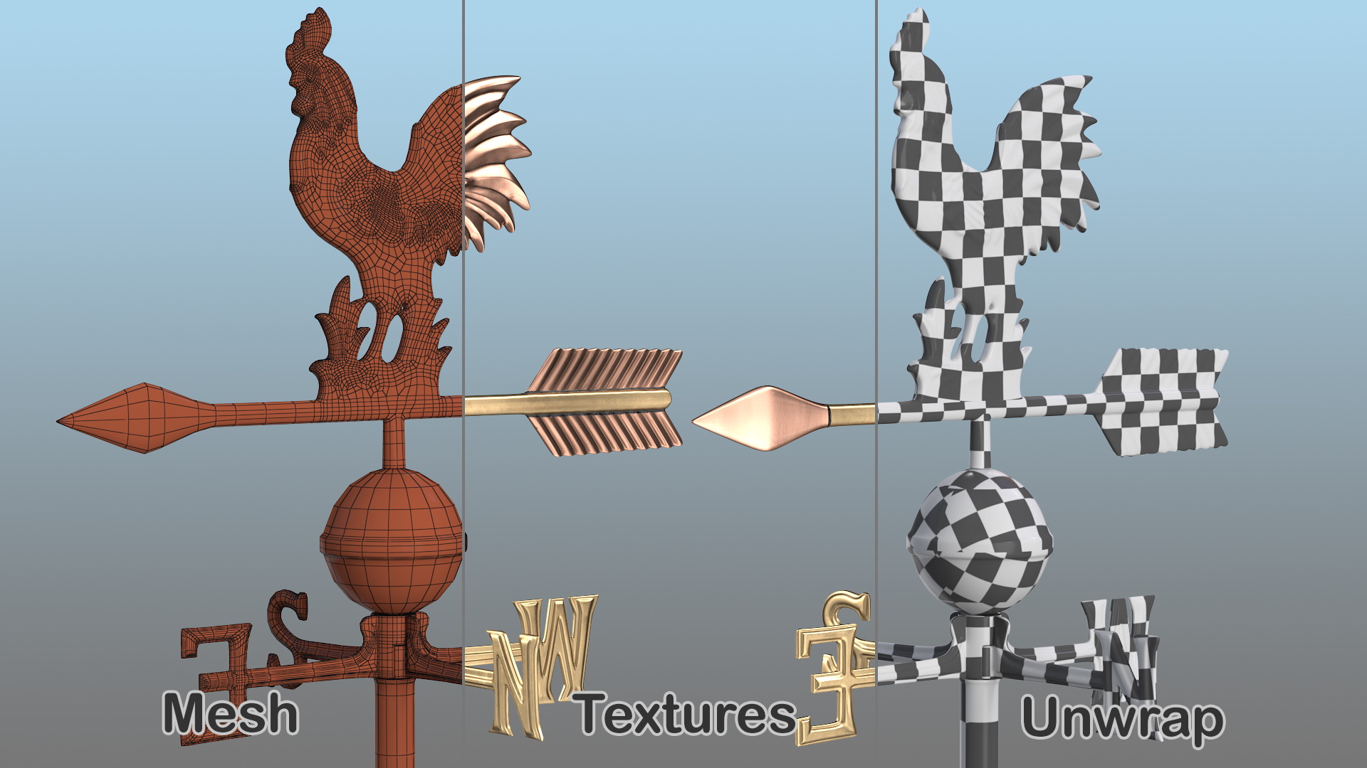 3D Copper Rooster Weathervane