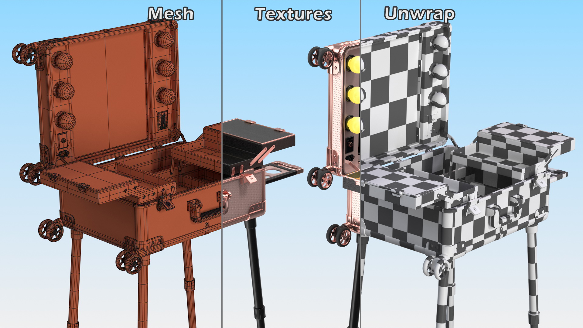 3D Professional Makeup Trolley with Light Pink model
