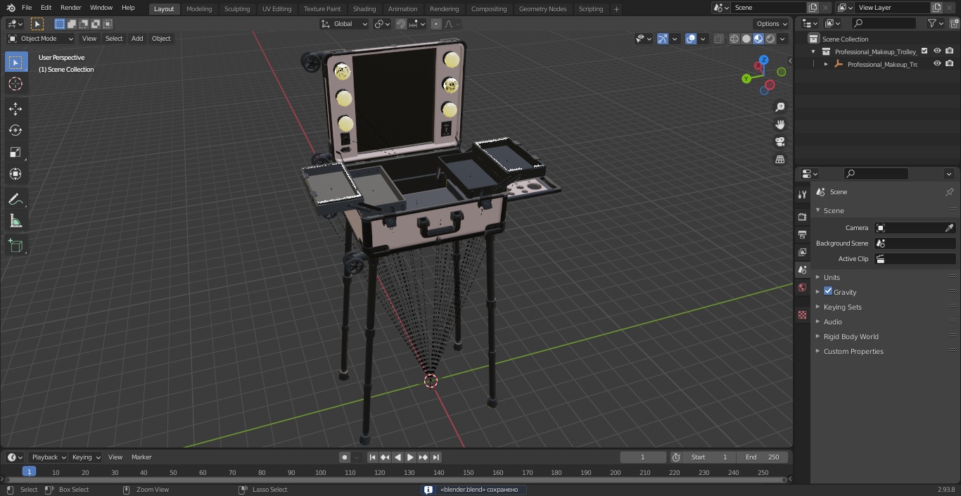 3D Professional Makeup Trolley with Light Pink model