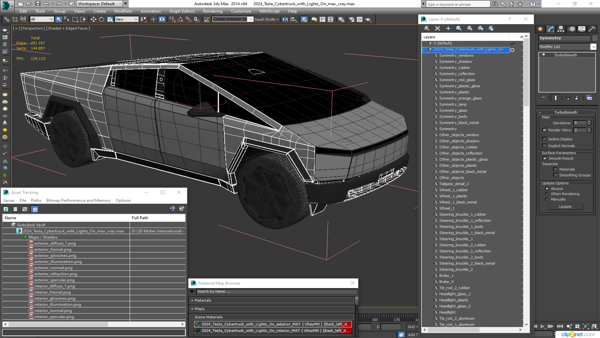 3D 2024 Tesla Cybertruck with Lights On
