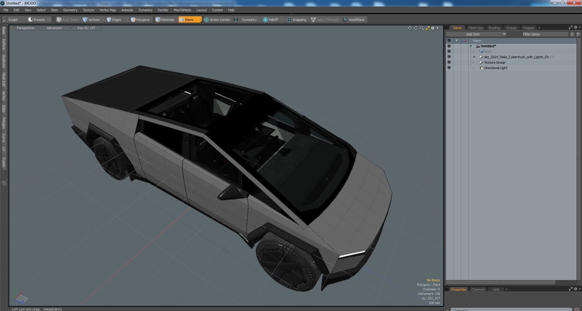 3D 2024 Tesla Cybertruck with Lights On