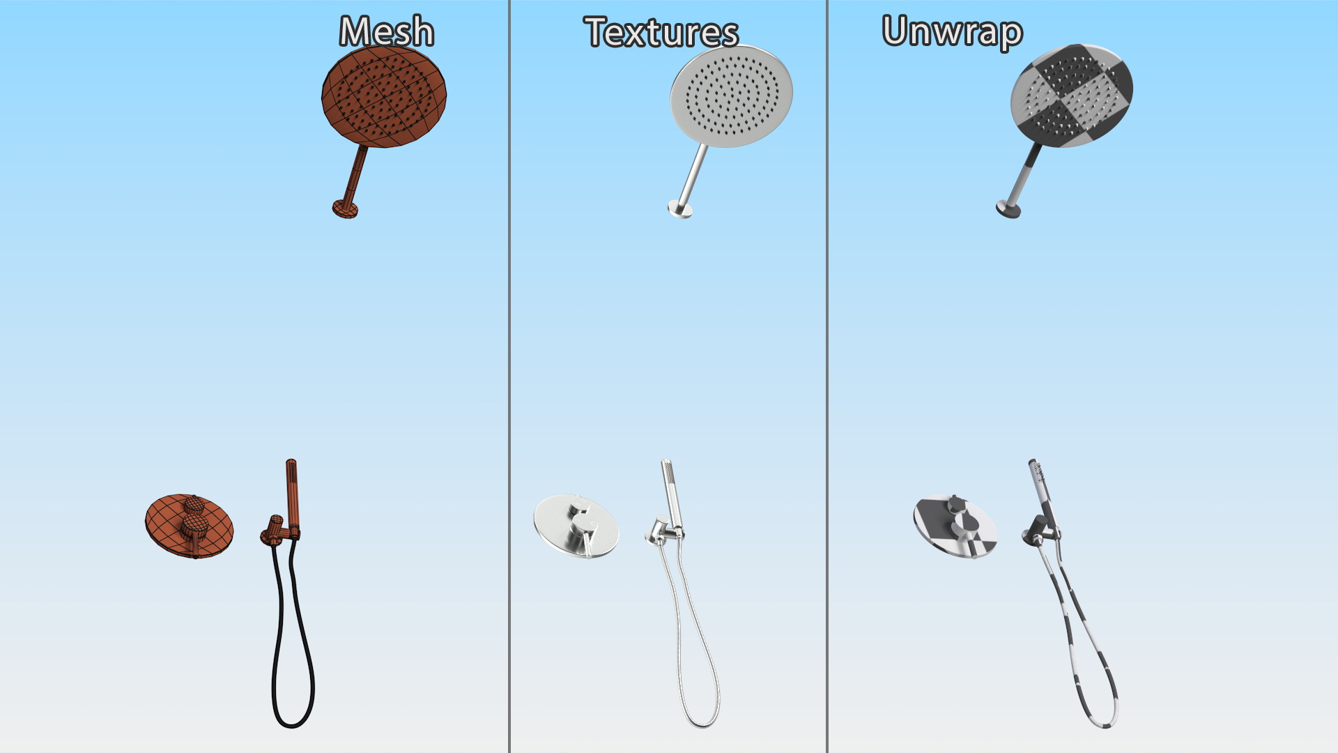 Wall Mount Spray Head with Handheld Shower Silver 3D model