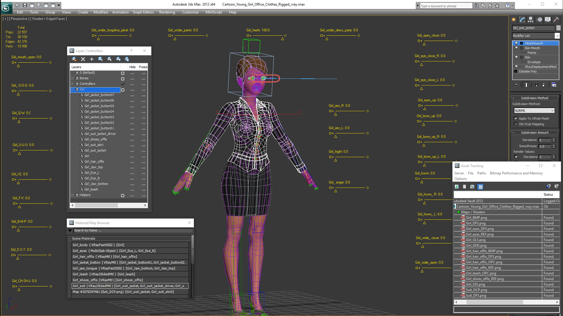 3D model Cartoon Young Girl Office Clothes Rigged