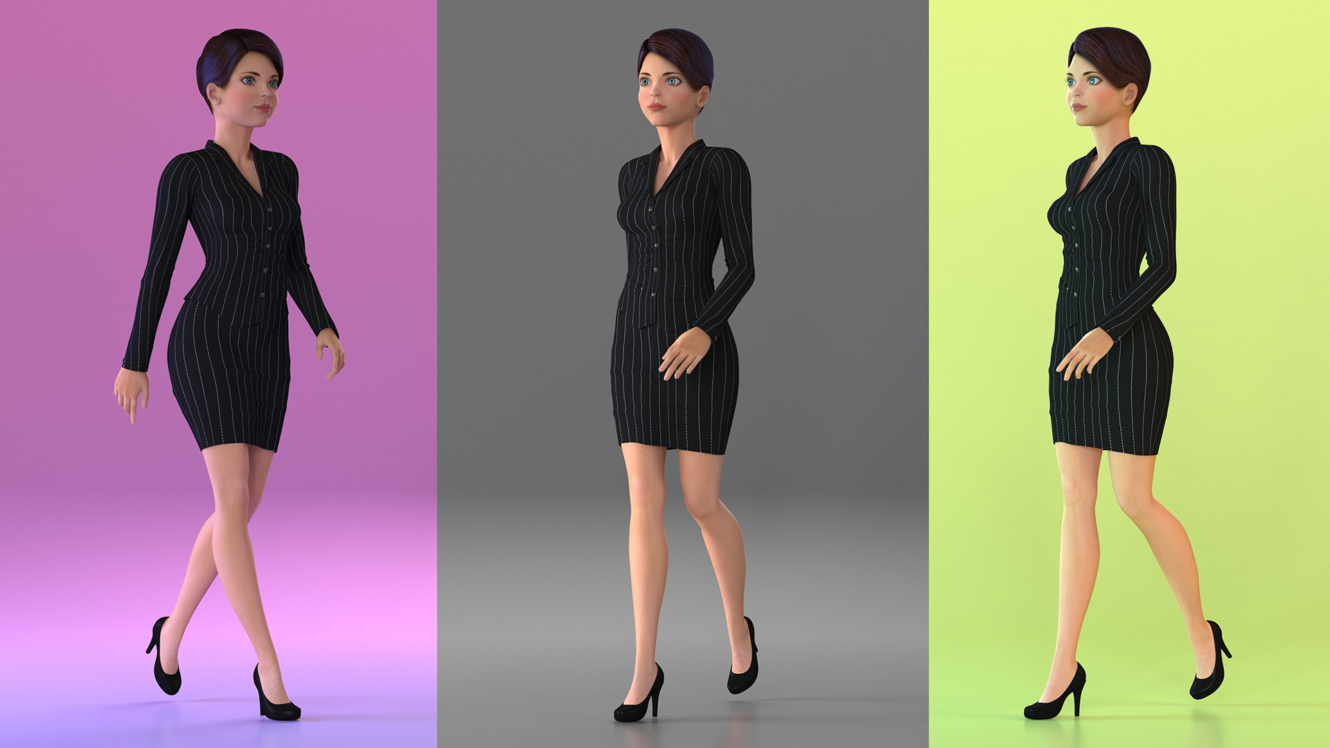 3D model Cartoon Young Girl Office Clothes Rigged