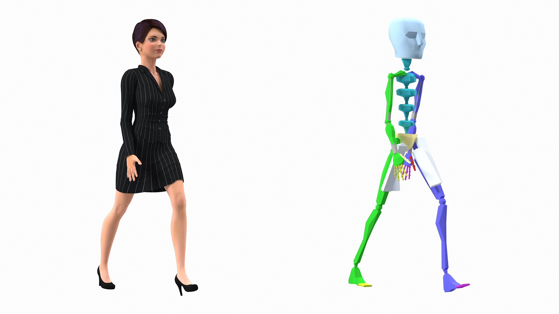 3D model Cartoon Young Girl Office Clothes Rigged