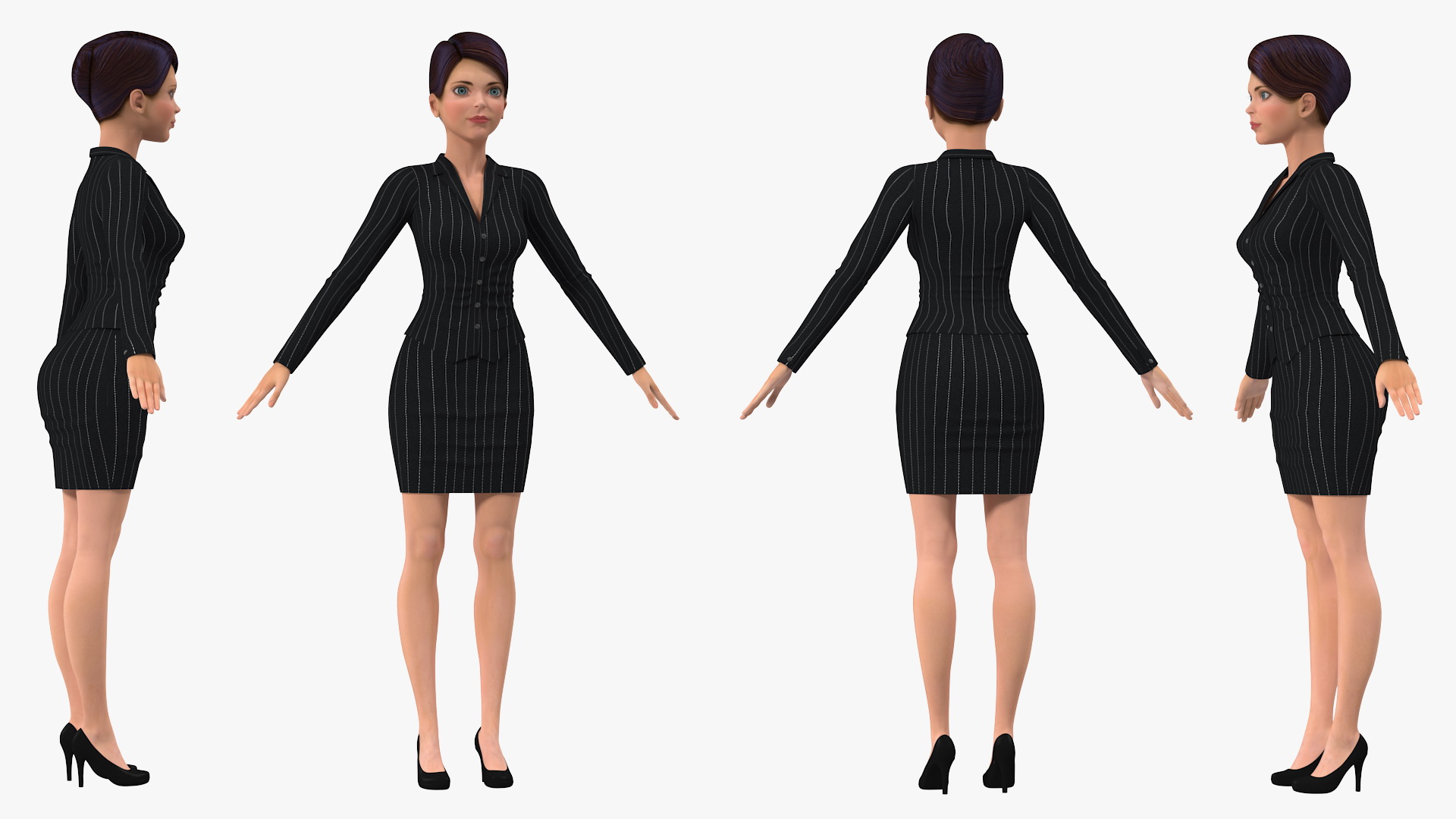3D model Cartoon Young Girl Office Clothes Rigged