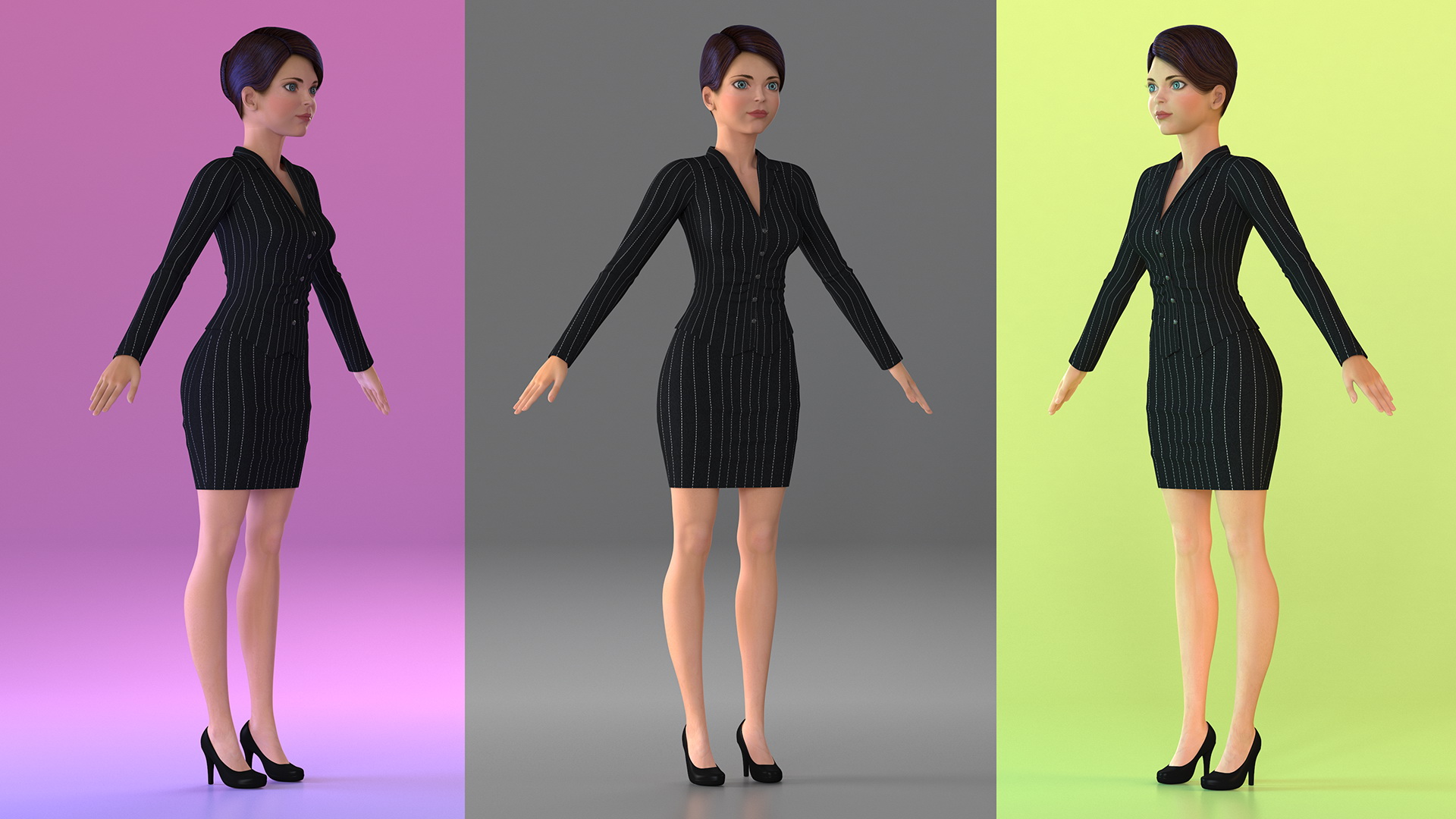 3D model Cartoon Young Girl Office Clothes Rigged