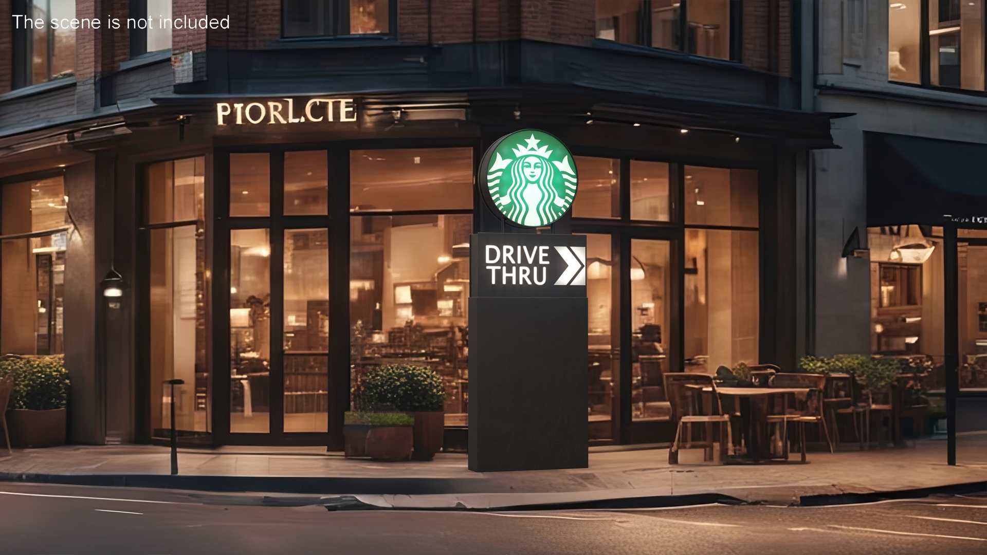 3D Round Starbucks Drive Thru Signage Light On model