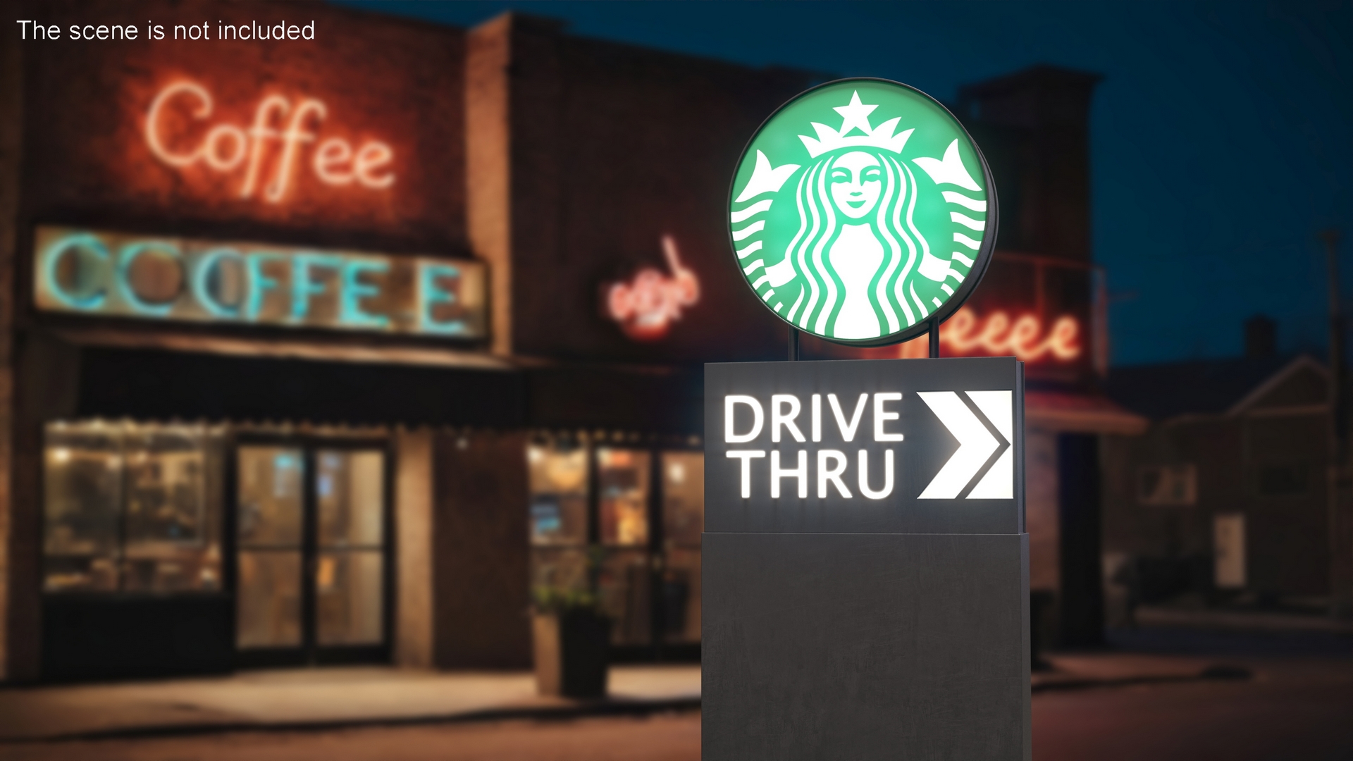 3D Round Starbucks Drive Thru Signage Light On model