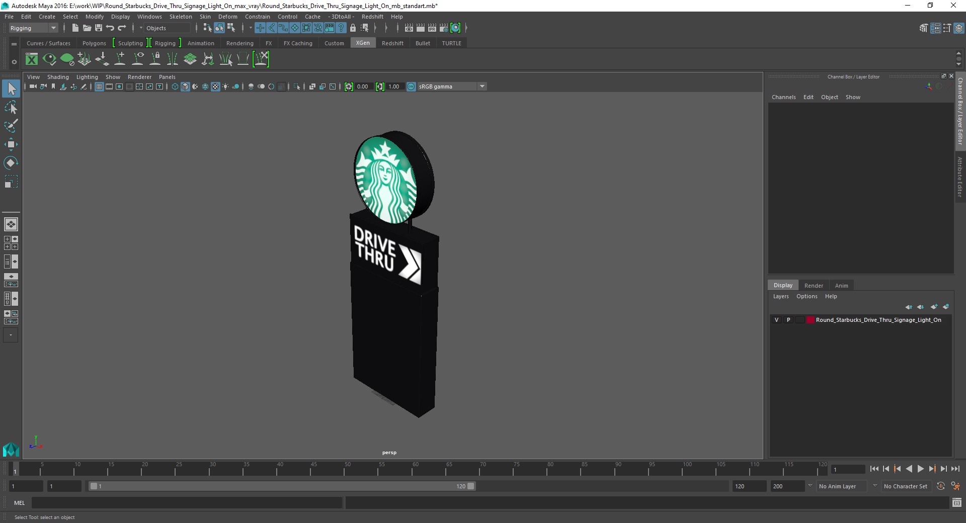 3D Round Starbucks Drive Thru Signage Light On model